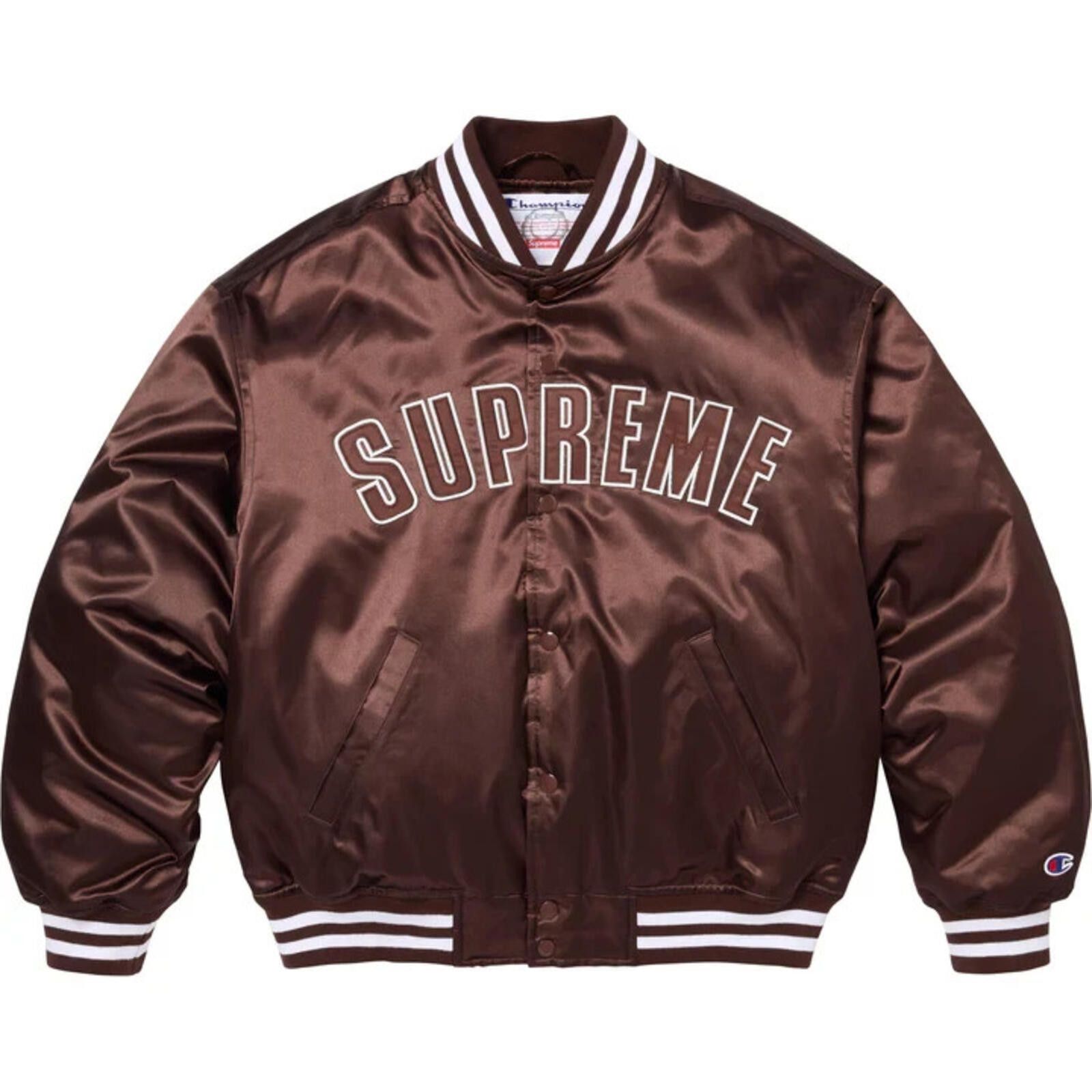 Supreme SS26 Supreme Champion Satin Varsity Jacket Brown L Size US L / EU 52-54 / 3 - 1 Thumbnail