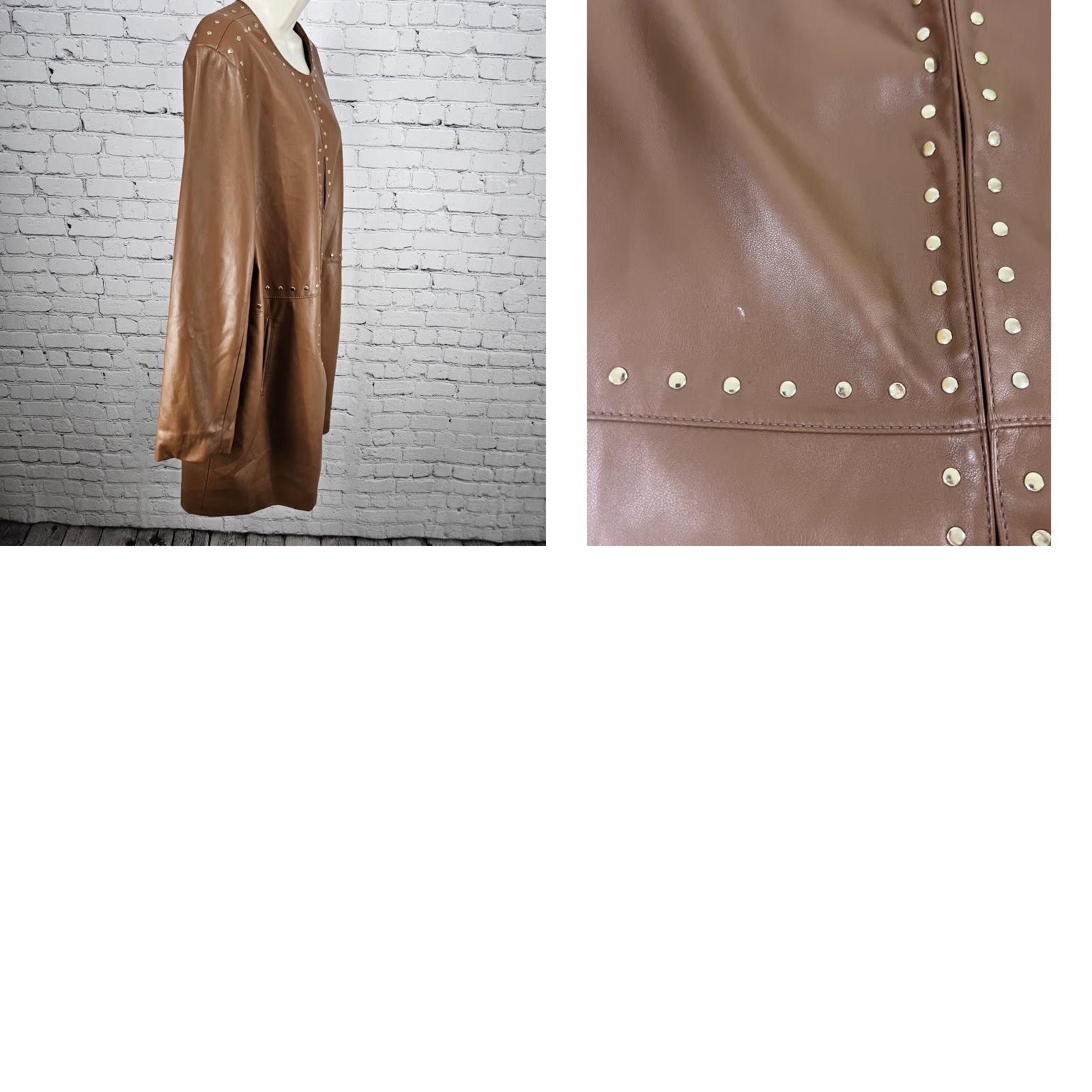 Vintage Chico's Brown Faux Leather Gold Studded Lined Hook & Eye Jacket Coat 4 US 20/22 Size S / US 4 / IT 40 - 10 Thumbnail