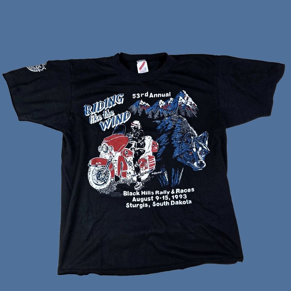 Jerzees VINTAGE Sturgis Black Hills Rally Shirt Mens Medium Motorcycle Wolf 1993 90s Size US M / EU 48-50 / 2 - 1 Thumbnail