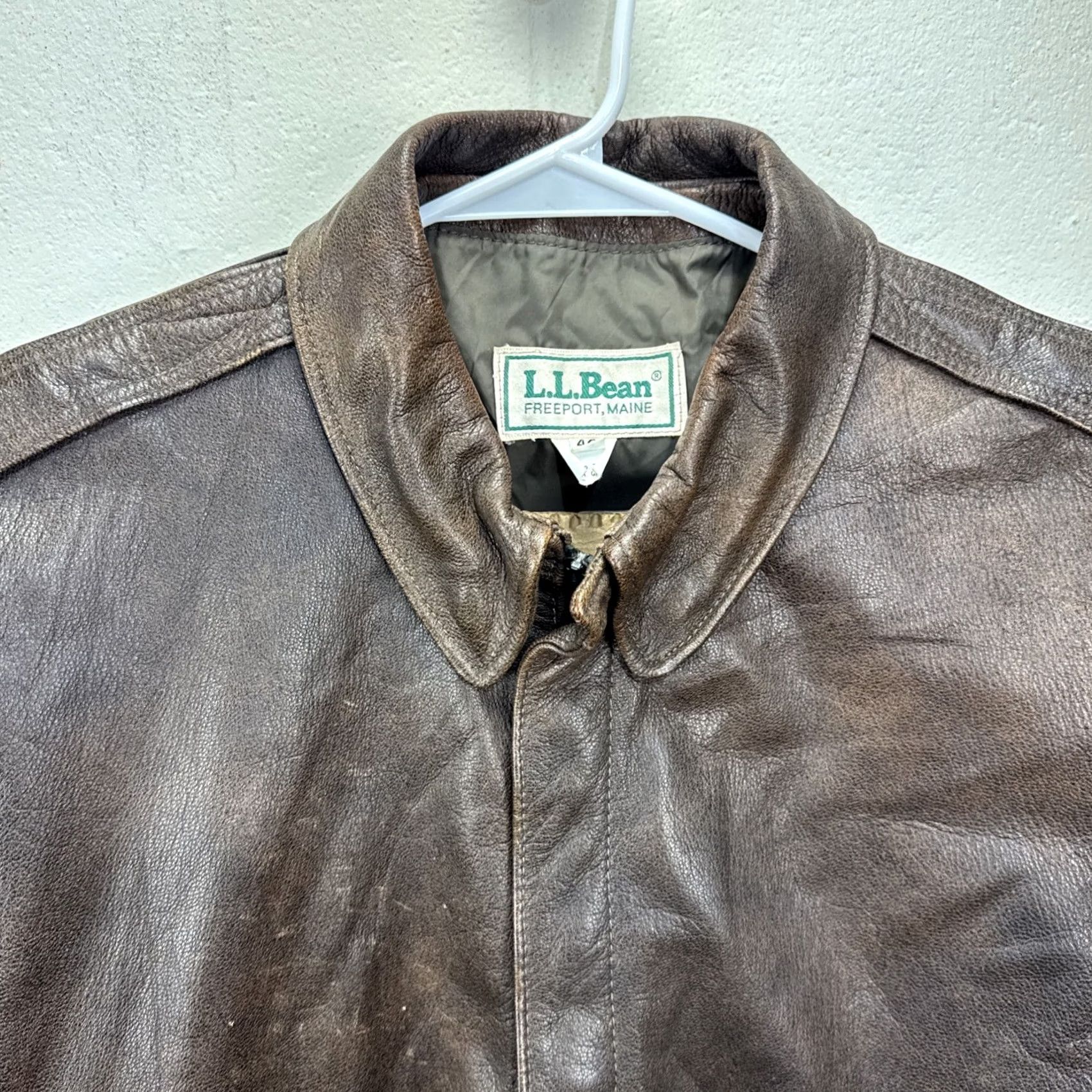 Vintage VINTAGE LL Bean Bomber Jacket Brown Leather Goatskin Wool Trim USA Aviator Size 46 Men Size US S / EU 44-46 / 1 - 3 Thumbnail