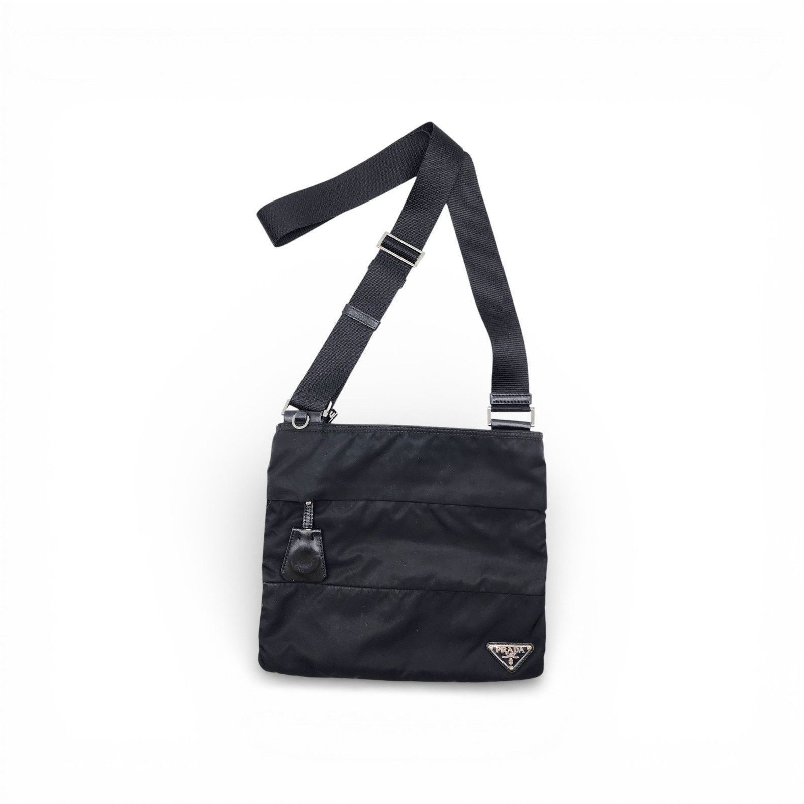 Prada Triangle Logo Nylon and Leather Crossbody Shoulder Bag Black Size ONE SIZE - 1 Thumbnail