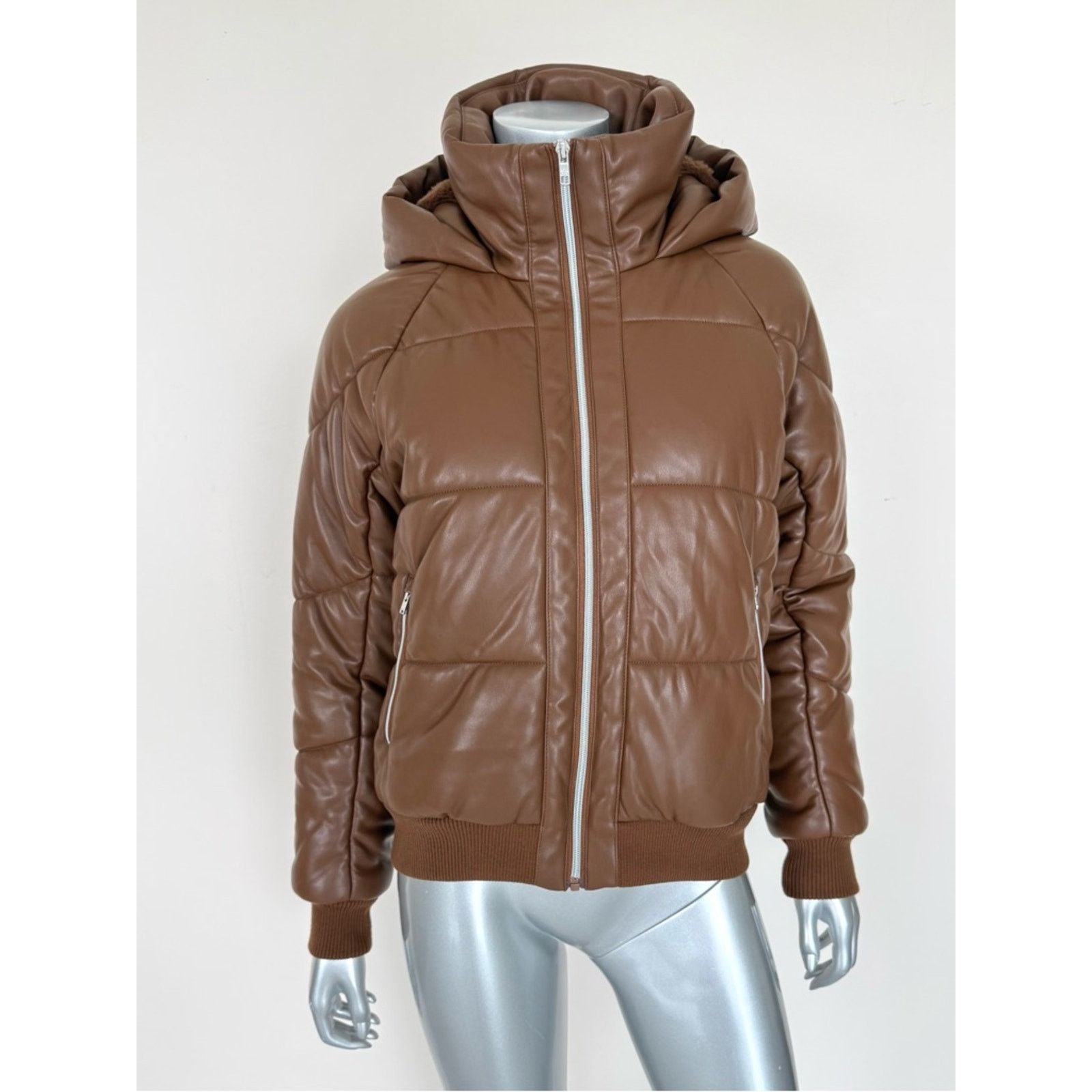 ALO Yoga Faux Leather Puffer Jacket Cinnamon Powder size XS