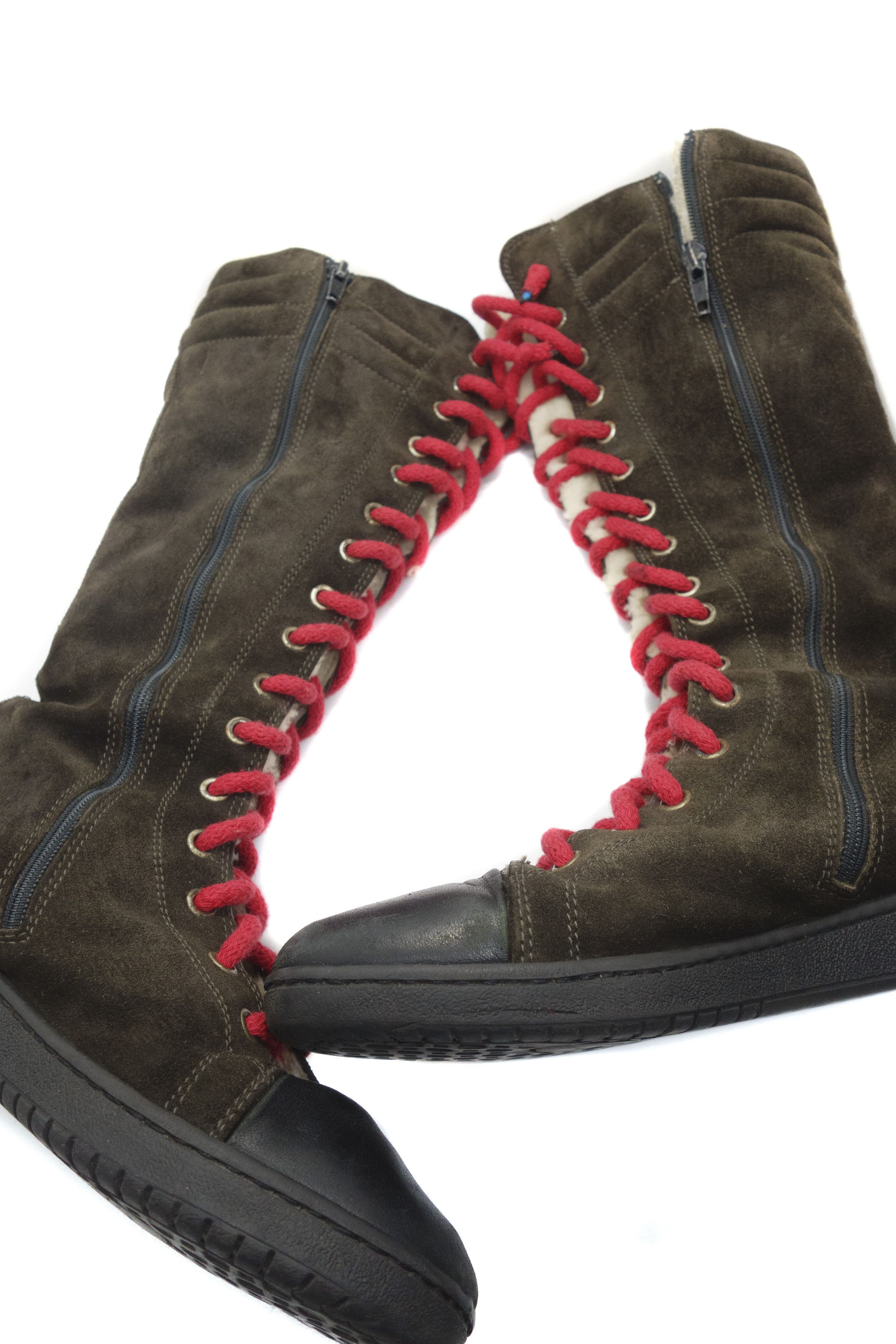 John Galliano 90S Patches Logo Suede Moto Sheerling High Boots Vintage Size US 6 / IT 36 - 5 Thumbnail