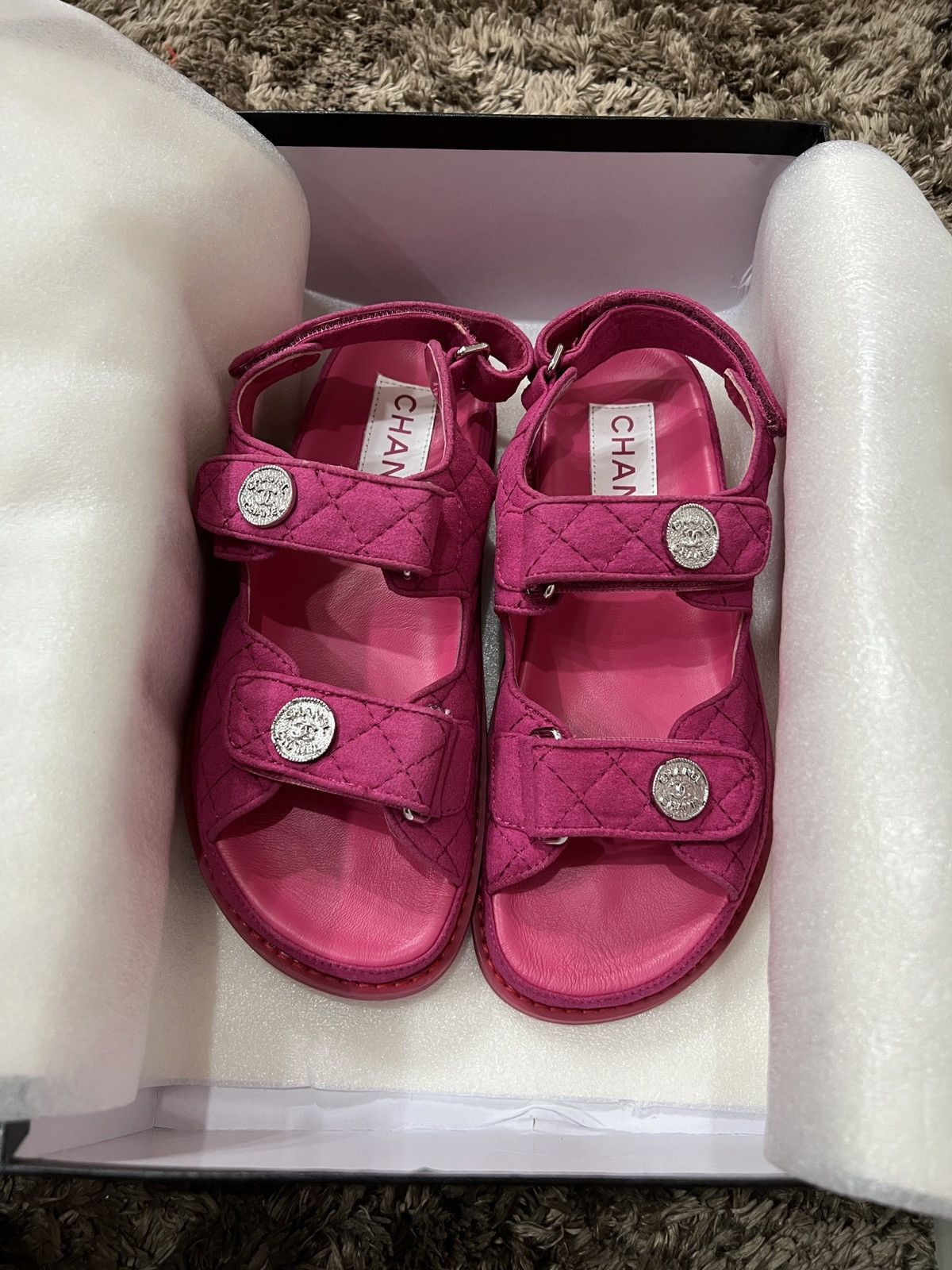 image of Chanel Dad Sandals in Fuchsia, Women's (Size 6.5)