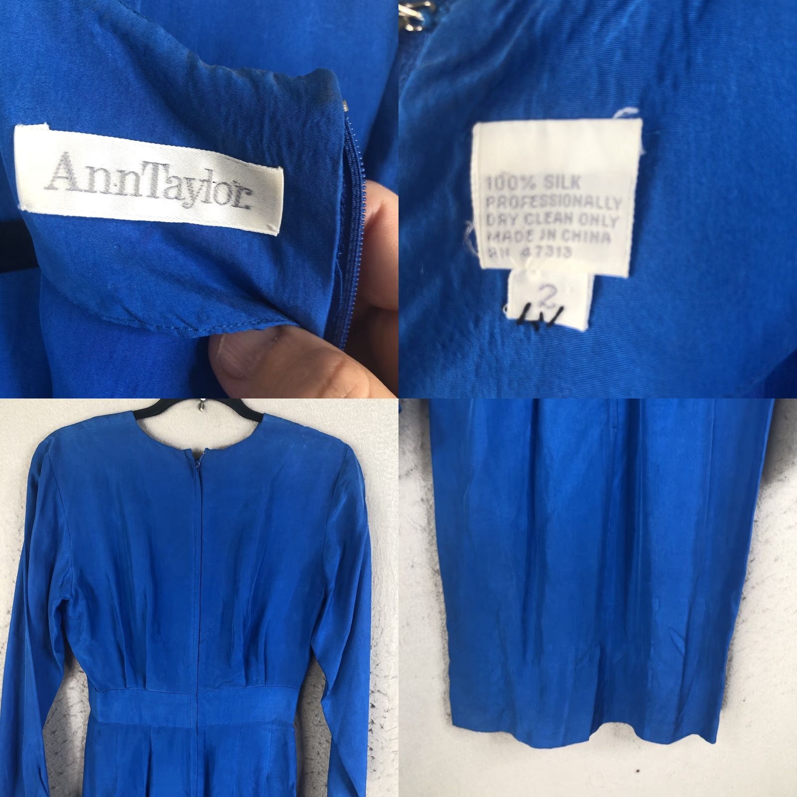 Ann Taylor VINTAGE Ann Taylor Dress Womens 2 Blue 100% Silk Solid Knee Length 3/4 Sleeve Round Neck Zip Pencil Dress Womens Size XS / US 0-2 / IT 36-38 - 9 Thumbnail