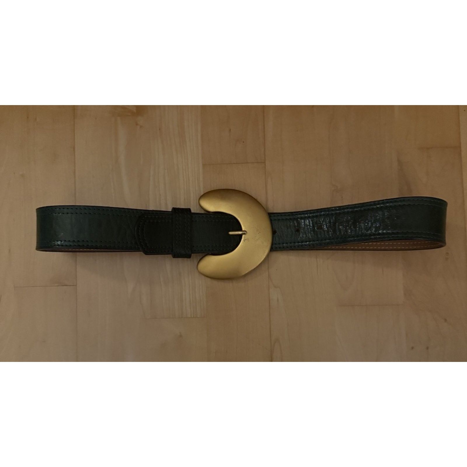 Vintage Jenny and the Boys Brass Buckle Green Leather Belt Art Deco ...