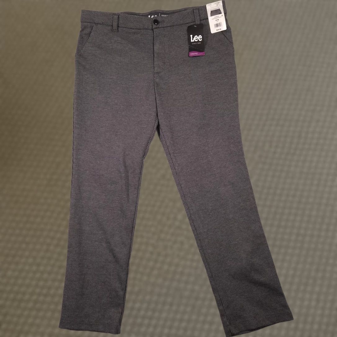 Lee Lee Pants Womens 18 Gray Houndstooth Twill Straight Leg Mid Rise Stretch Work Pants Size 40" / US 18 - 1 Thumbnail