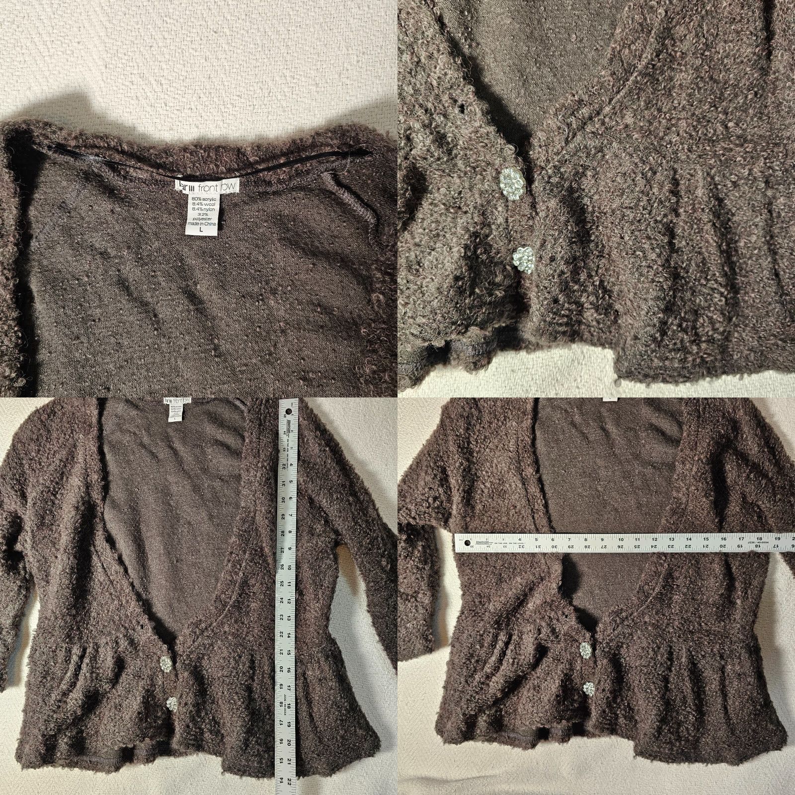 Bar III Bar III Cardigan Women's Sweater Size Large Brown Acrylic Open Ruffle Button Classic Solid Size L / US 10 / IT 46 - 8 Thumbnail