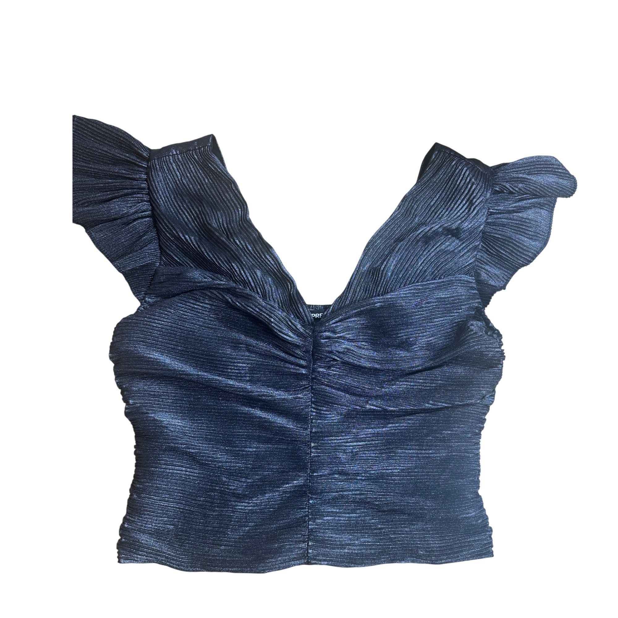 Express Express Metallic Pleated Flutter Sleeve Cropped Top Size M Size M / US 6-8 / IT 42-44 - 3 Thumbnail