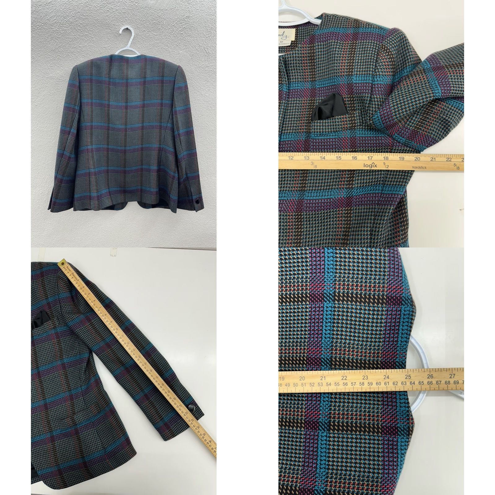 Vintage VINTAGE Emily Blazer Shirt Womens 10 Plaid Tweed Wool Blend Long Sleeve Button Up Black Size L / US 10 / IT 46 - 9 Thumbnail
