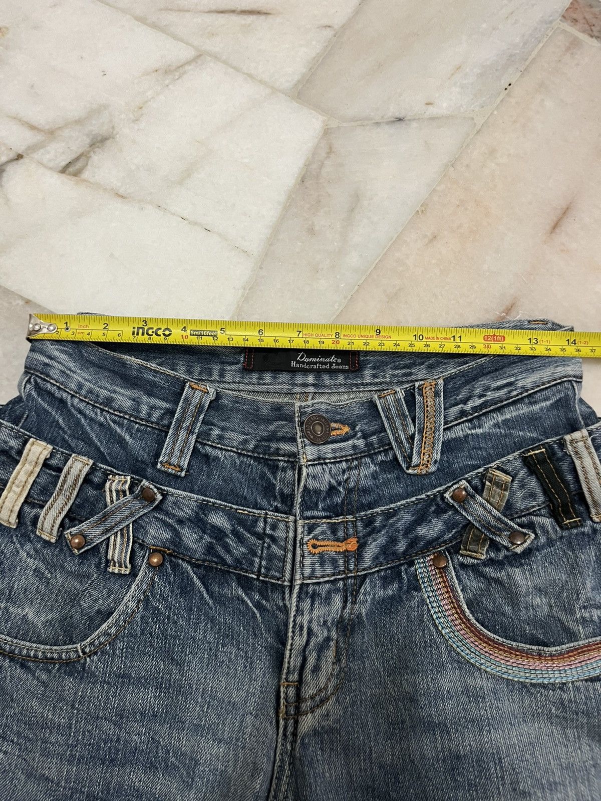 Japanese Brand DOUBLE WAIST DOMINATE HANDCRAFTED DISTRESED DENIM Size US 28 / EU 44 - 13 Thumbnail