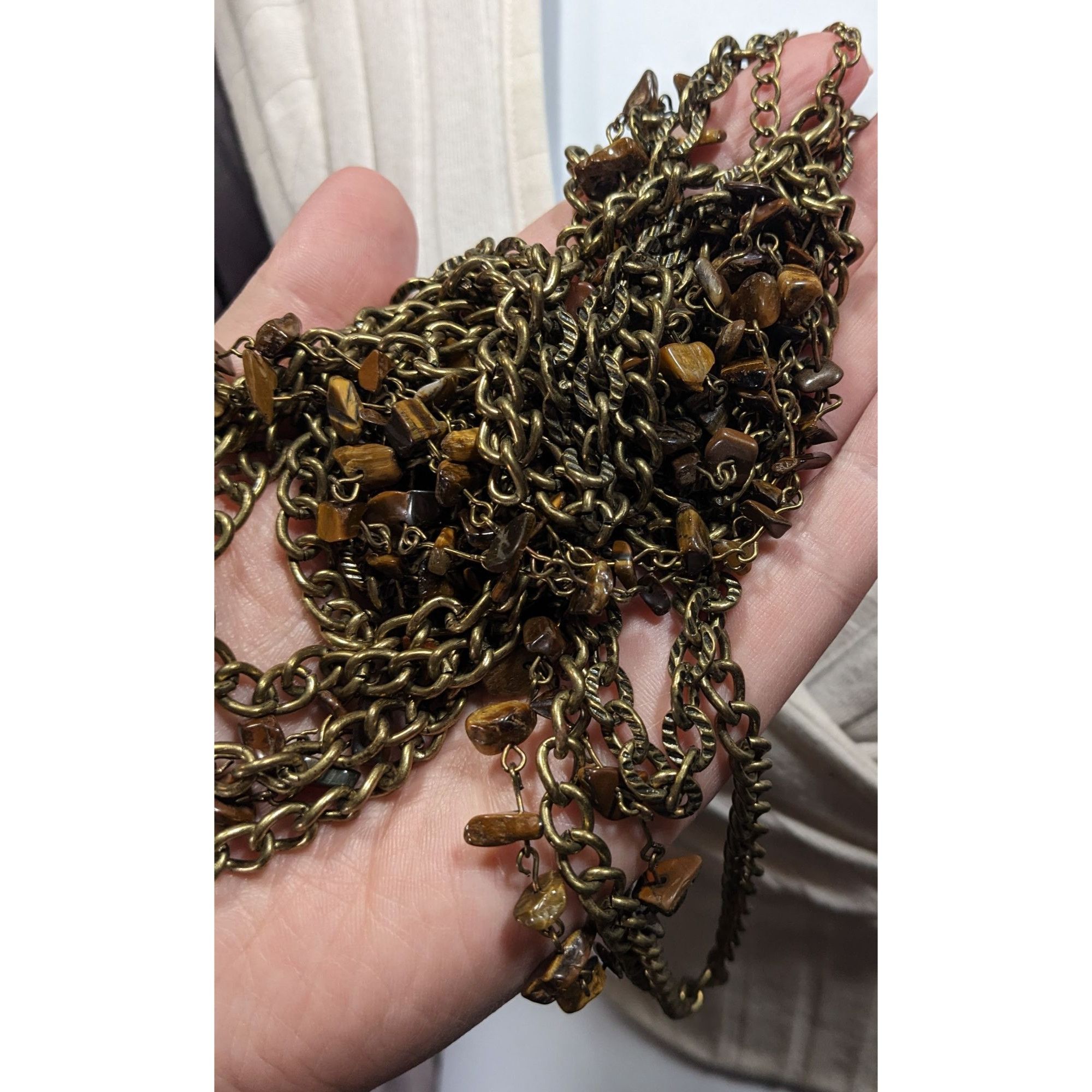 Other Multilayer Tiger Eye Chip Antiqued Gold Tone Chain Necklace Size ONE SIZE - 4 Thumbnail