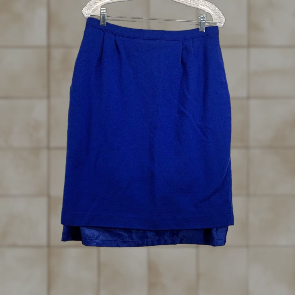 Vintage Vintage Wool Skirt Women 16P Knee Length Straight Pencil Blue Pockets Lined Size 38" / US 16 / IT 52 - 1 Thumbnail
