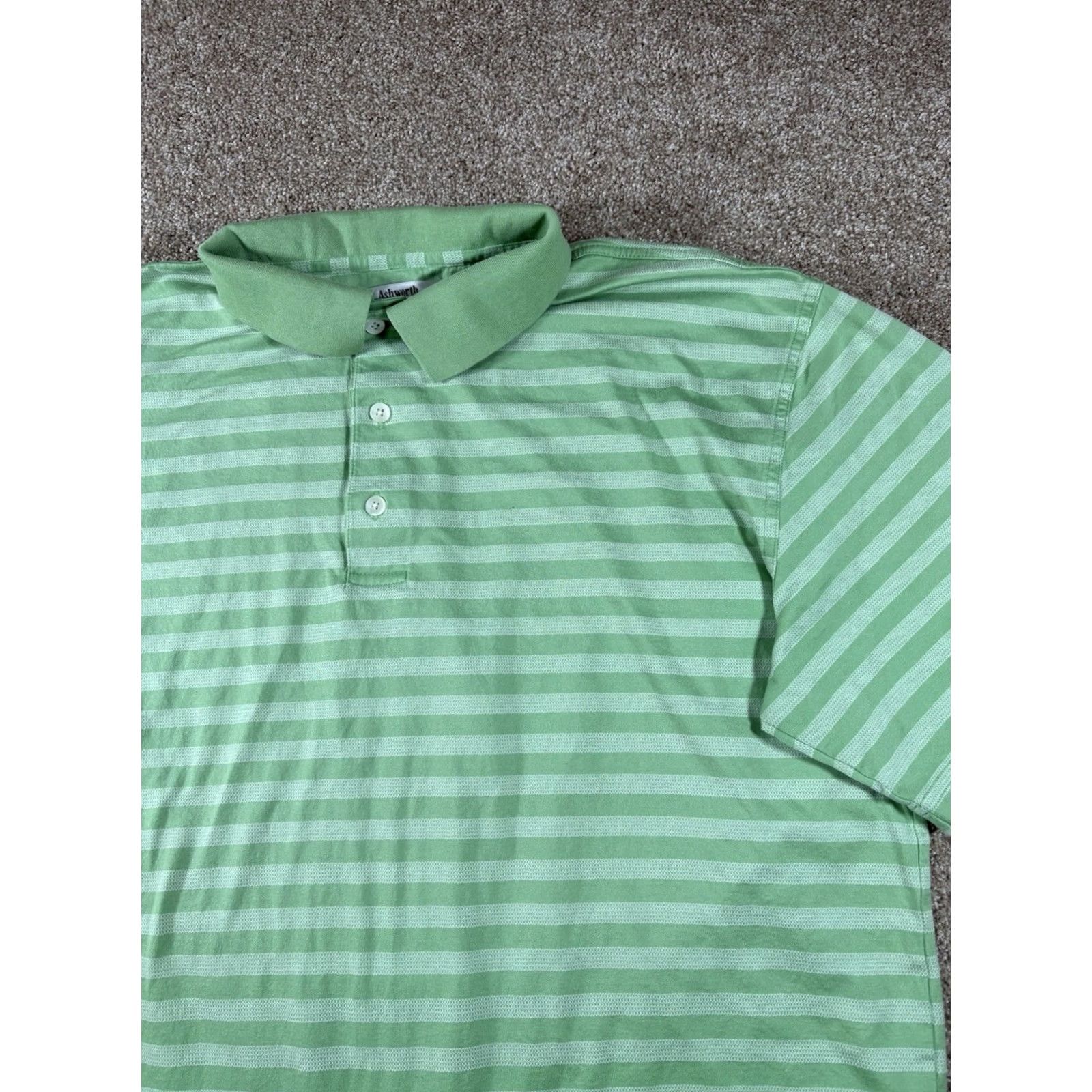Vintage VINTAGE Ashworth Green Striped Polo Shirt - 100% Cotton - XL Men Golf Short Sleeve Size US XL / EU 56 / 4 - 2 Thumbnail