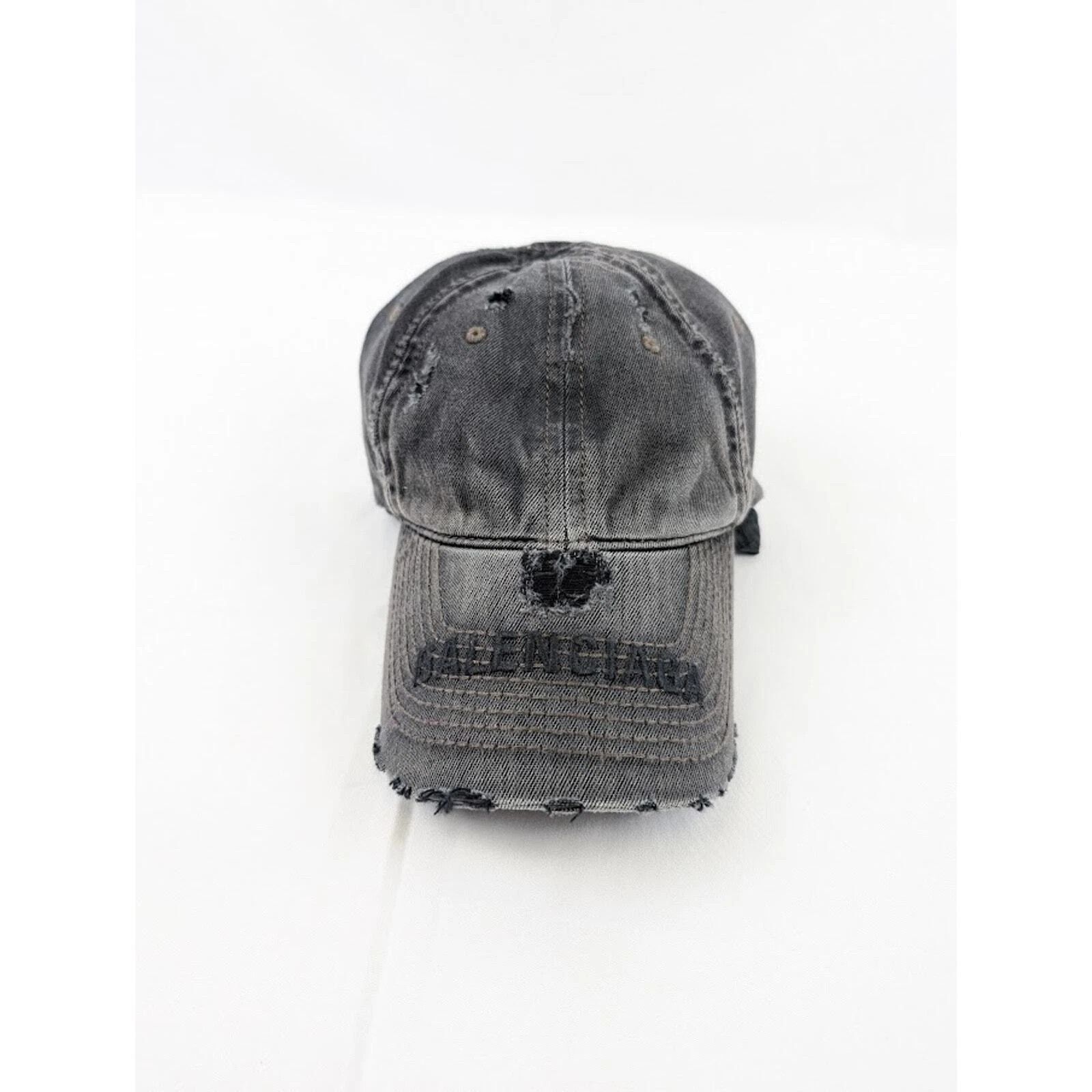 Balenciaga o1rshd1 Q:3 / Distressed Logo Cap / Hat in Charcoal Size ONE SIZE - 14 Thumbnail