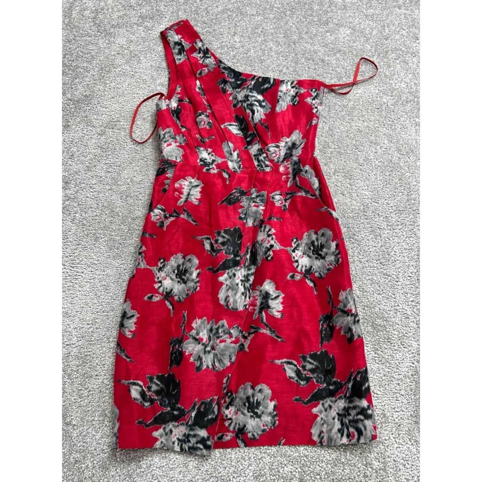 Anthropologie Anthropologie Bhldn Dress Womens 6 Red Floral Linen One Shoulder A-Line Knee Length Modern Classic Womens Size M / US 6-8 / IT 42-44 - 2 Thumbnail
