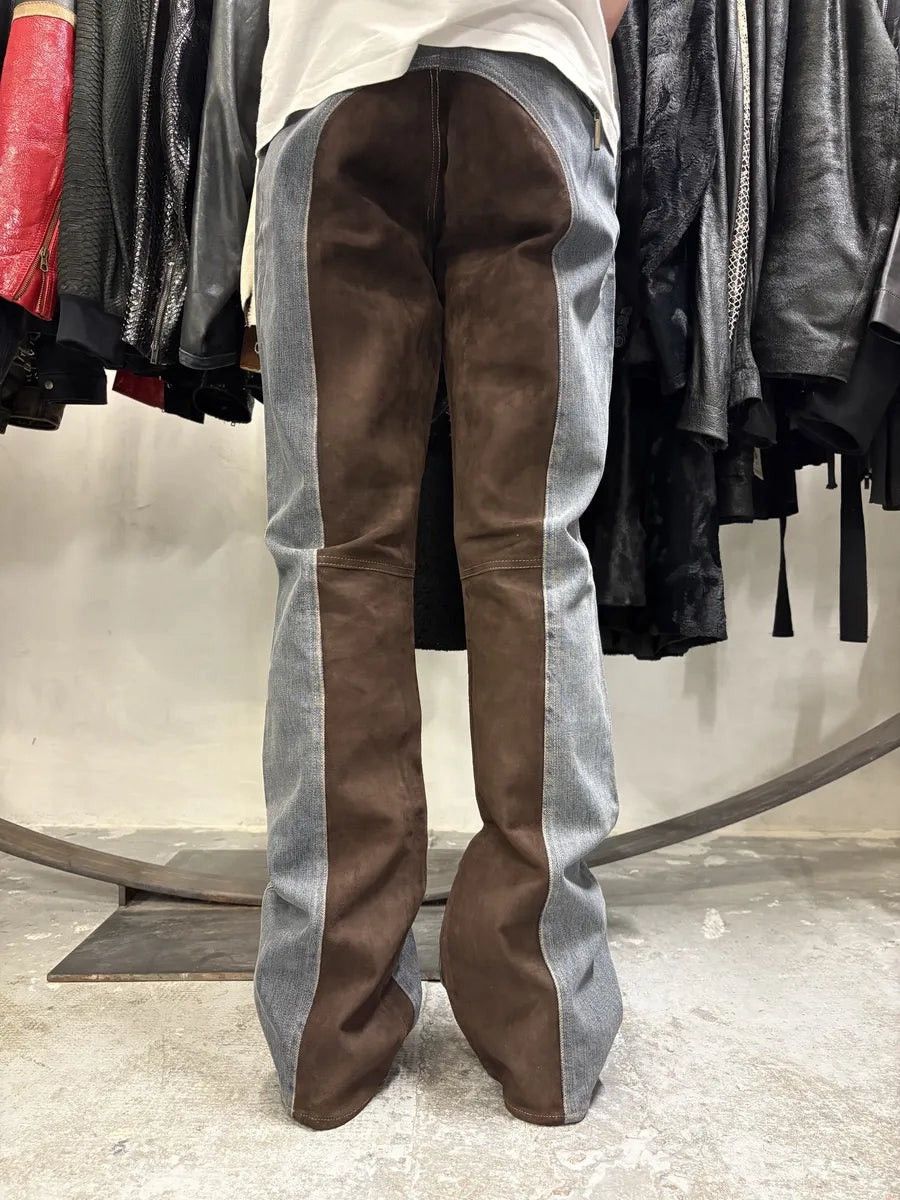 Roberto Cavalli AW2003 Cavalli Two Tone Hybrid Blue Leather Denim Jeans Size US 31 - 22 Thumbnail