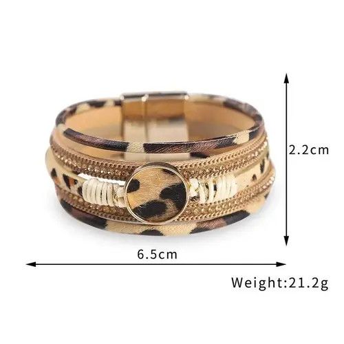 Jewelry × Vintage Multilayer Wide Animal Cheetah Print Leather Wrap Bracelet Size ONE SIZE - 4 Thumbnail