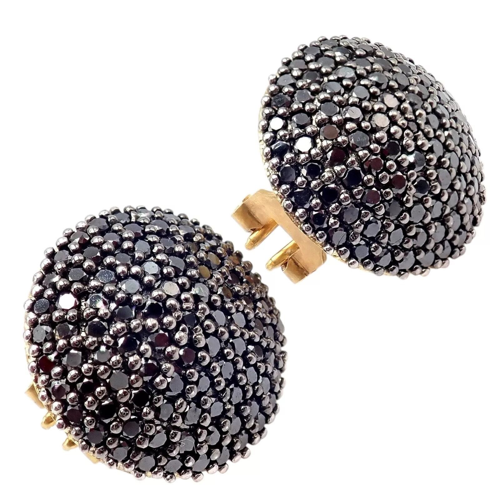 The Unbranded Brand 24k Yellow Gold Hammered Lentil Black Diamond Large Earrings Size ONE SIZE - 9 Thumbnail