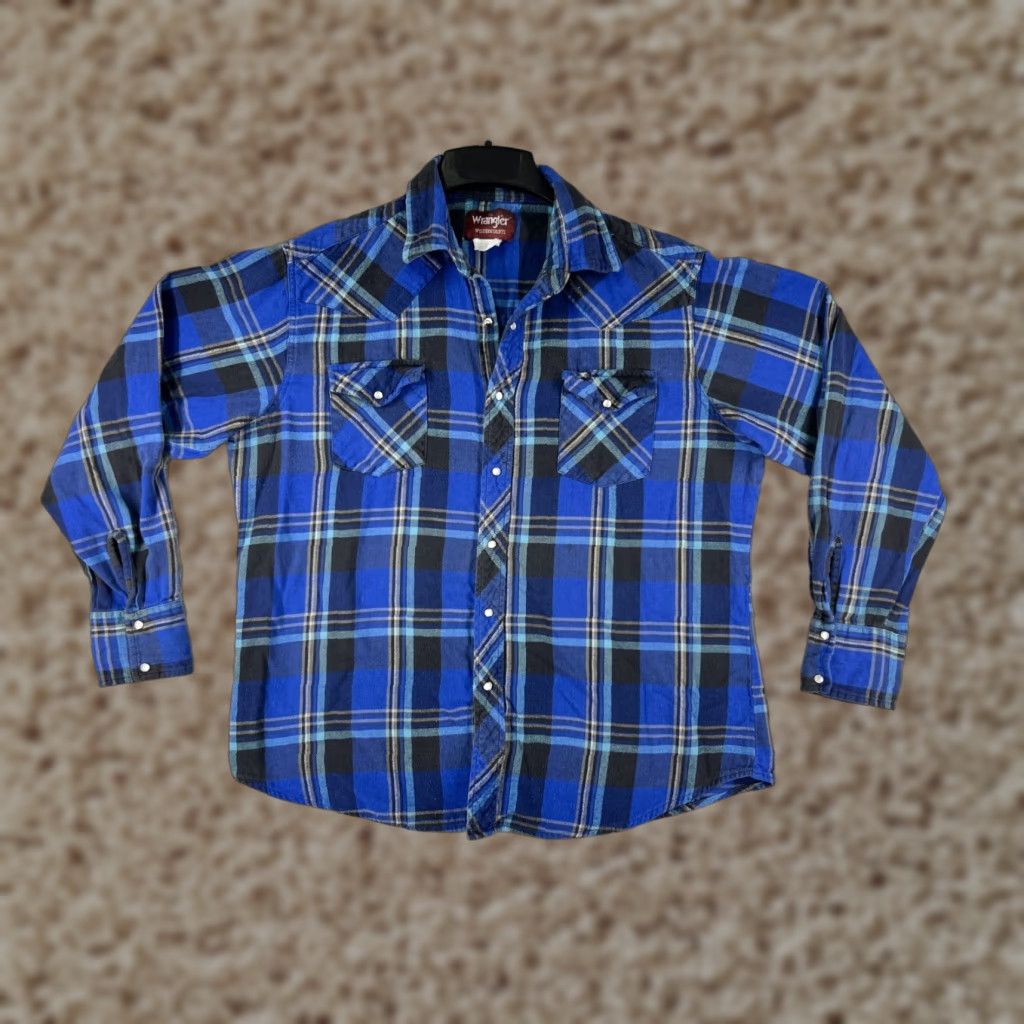 Wrangler Wrangler Shirt Men XL Blue Plaid Cotton Flannel Pocket Button-Up Western Cowboy Casual Workwear Vintage: No Size US XL / EU 56 / 4 - 1 Thumbnail