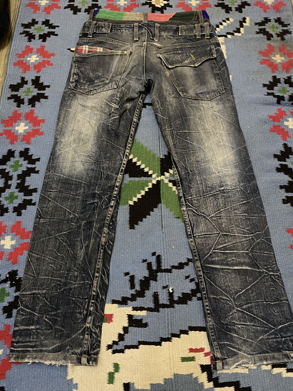 Japanese Brand DISTRESSED DENIM PATINA DOUBLE WAIST LIGHTNING SPARK JEAN Size US 30 / EU 46 - 4 Thumbnail