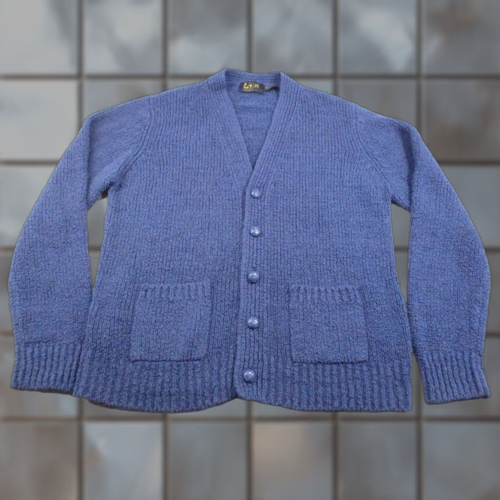 Vintage VINTAGE Leroy Sweater Cardigan Mens Large Blue 80s Knit Woven Button Front V-Neck Classic Pocketed Cardigan Mens Size US L / EU 52-54 / 3 - 1 Thumbnail