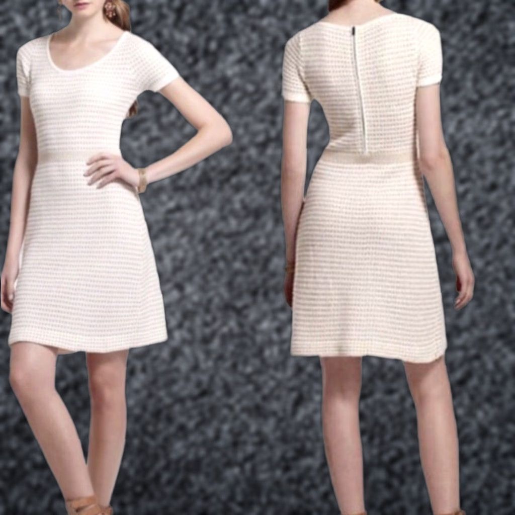 Anthropologie VINTAGE Anthropologie Sparrow Gilt Grid Ivory Gold Sweater Dress XS Size XS / US 0-2 / IT 36-38 - 1 Thumbnail