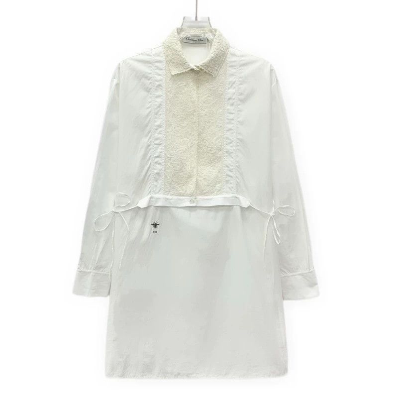 Dior Dior White lace stitching bee embroidery cotton lapel long Size XXS / US 00 / IT 34 - 1 Thumbnail
