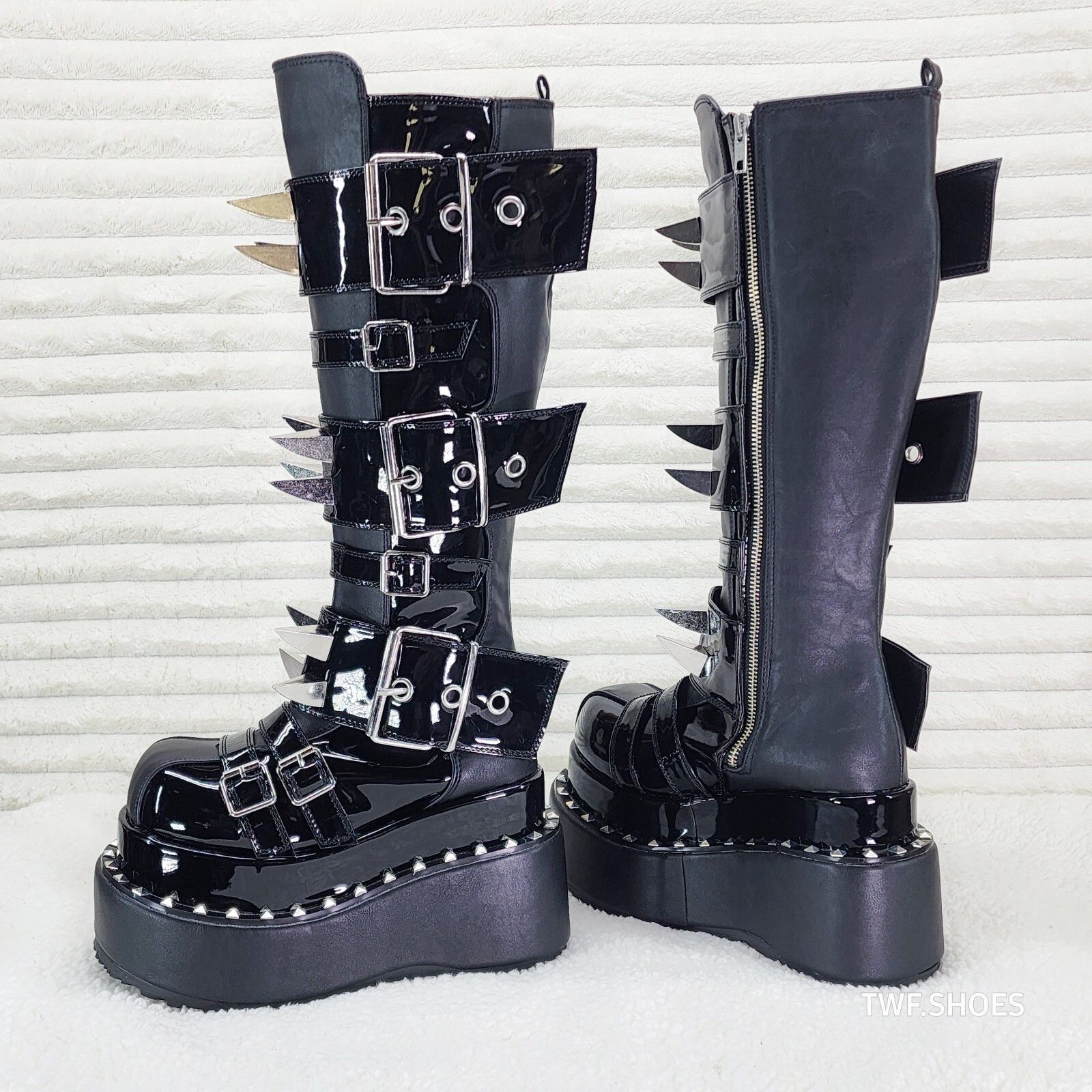 Other Bear 512 Metal Claw Spiked Platform Punk Goth Knee Boots Pat Size US 12 / IT 42 - 2 Thumbnail