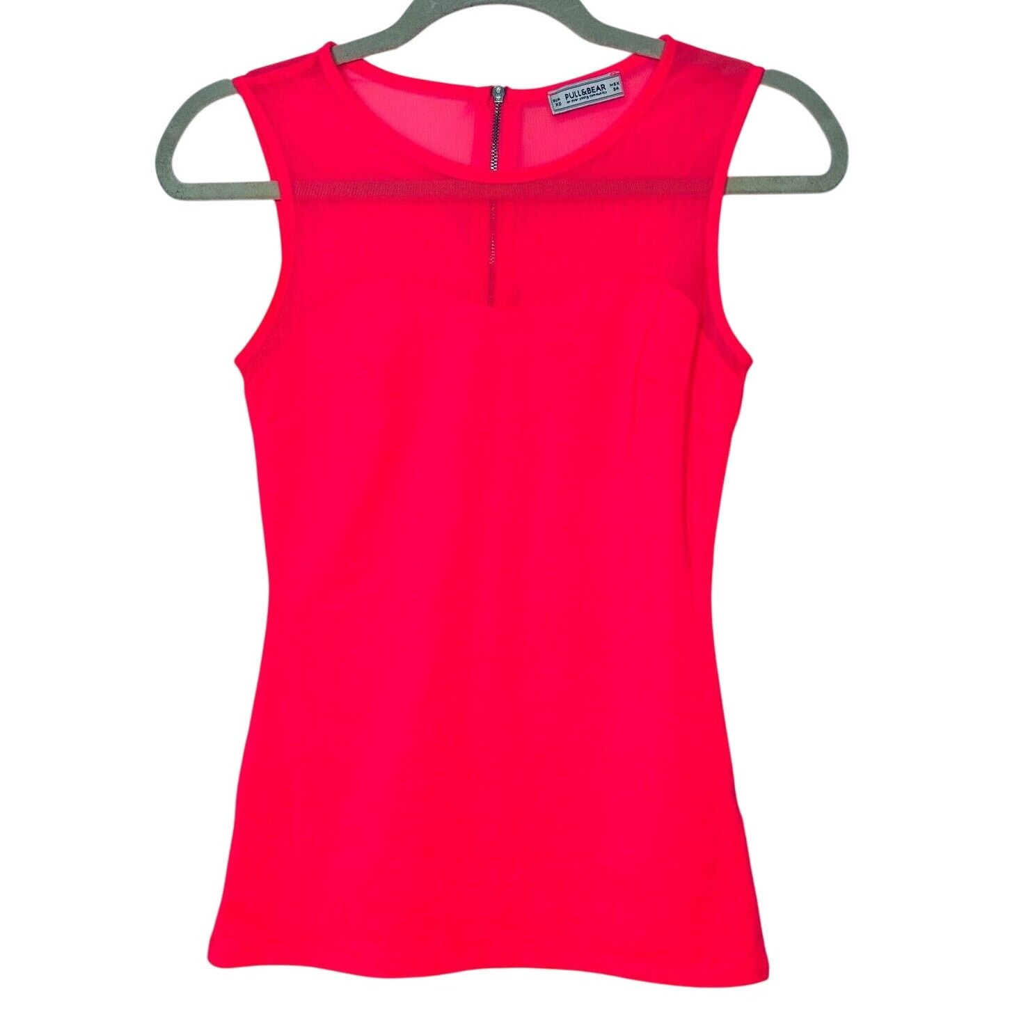 Pull & Bear Pull & Bear Bright Pink Sleeveless Cotton Sheer Mesh Top XS Size XS / US 0-2 / IT 36-38 - 1 Thumbnail