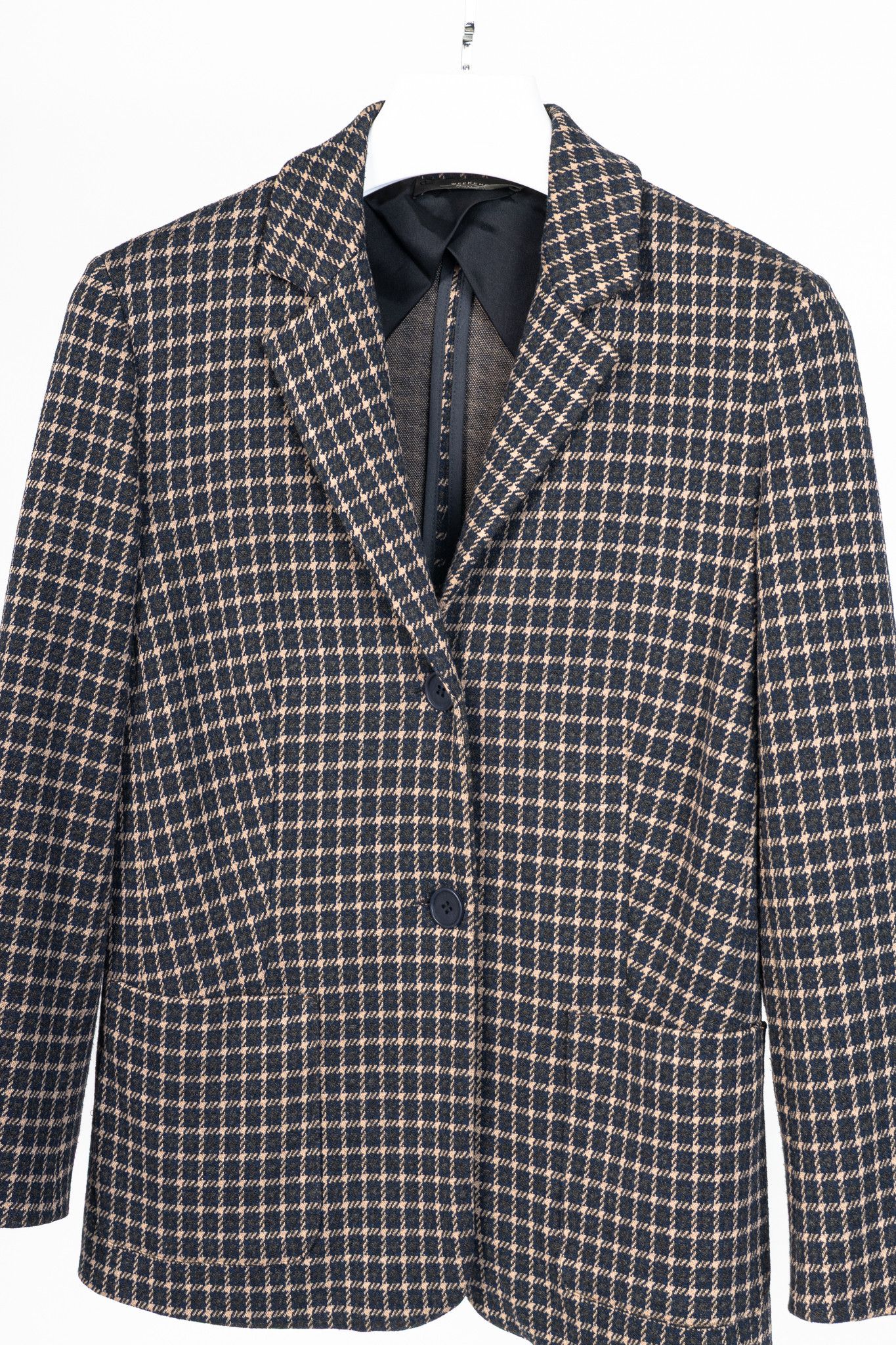 Weekend Max Mara Weekend Max Mara Brown & Navy Plaid Knit Blazer Size S / US 4 / IT 40 - 3 Thumbnail