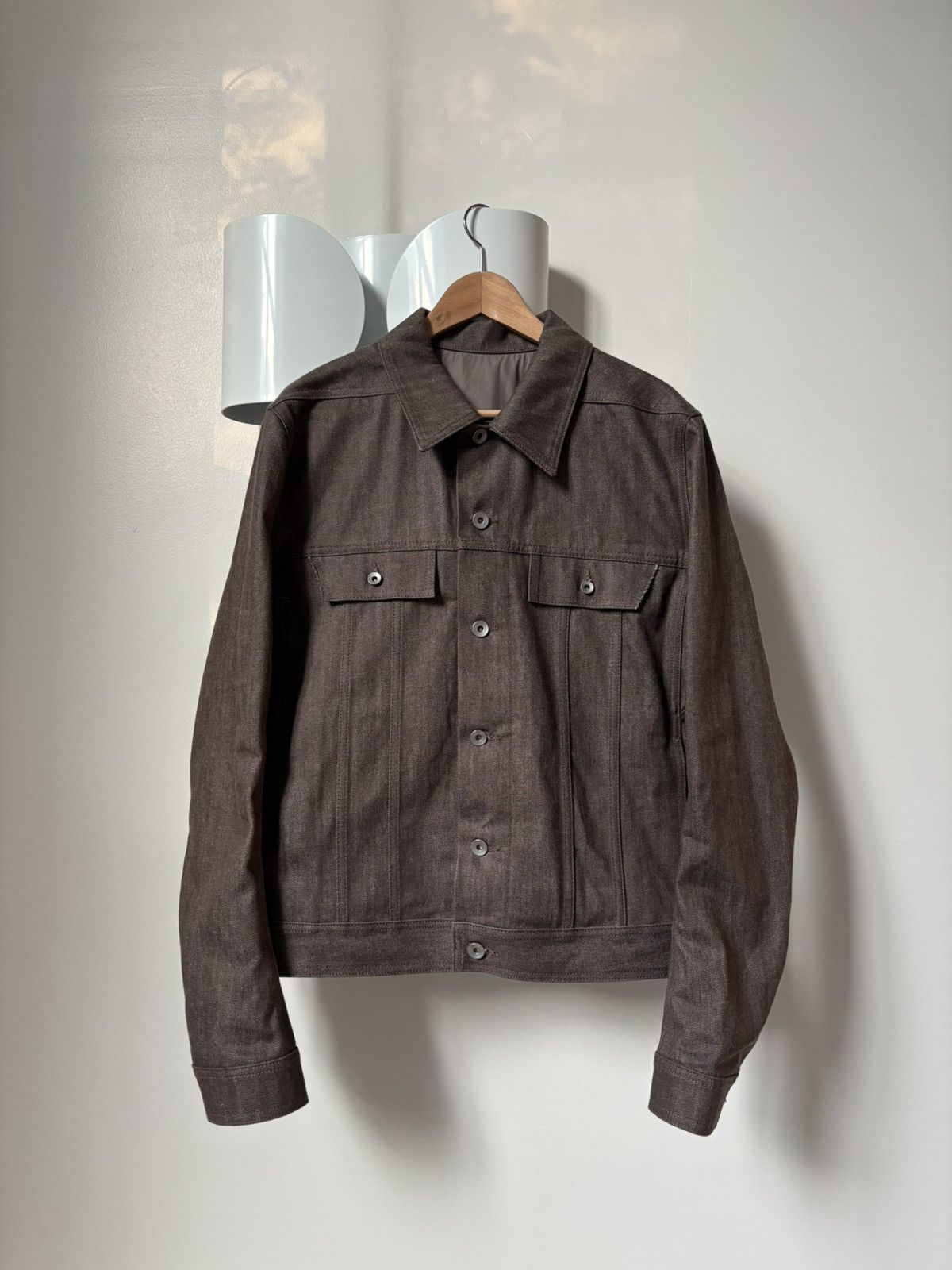Pre-owned Rick Owens Drkshdw Fw24 Raw Denim Trucker Jacket Dark Dust In Sand