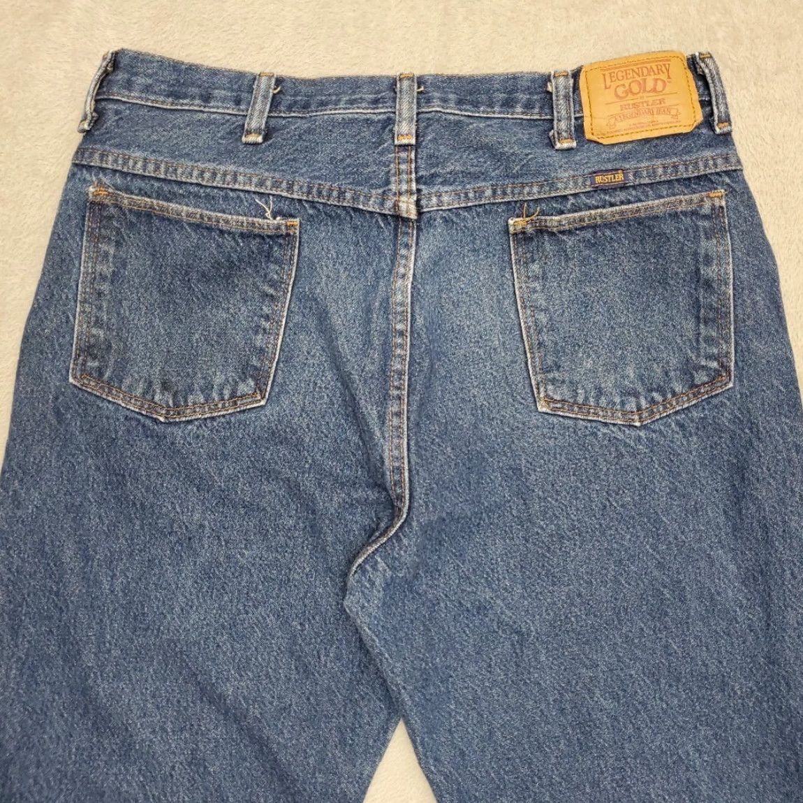 Denime VINTAGE Rustler Jeans Mens 35x32 Blue Denim 100% Cotton Rustler Casual Straight 5-Pocket Mens Blue Denim Casual American Western 1990s Size US 35 - 7 Thumbnail