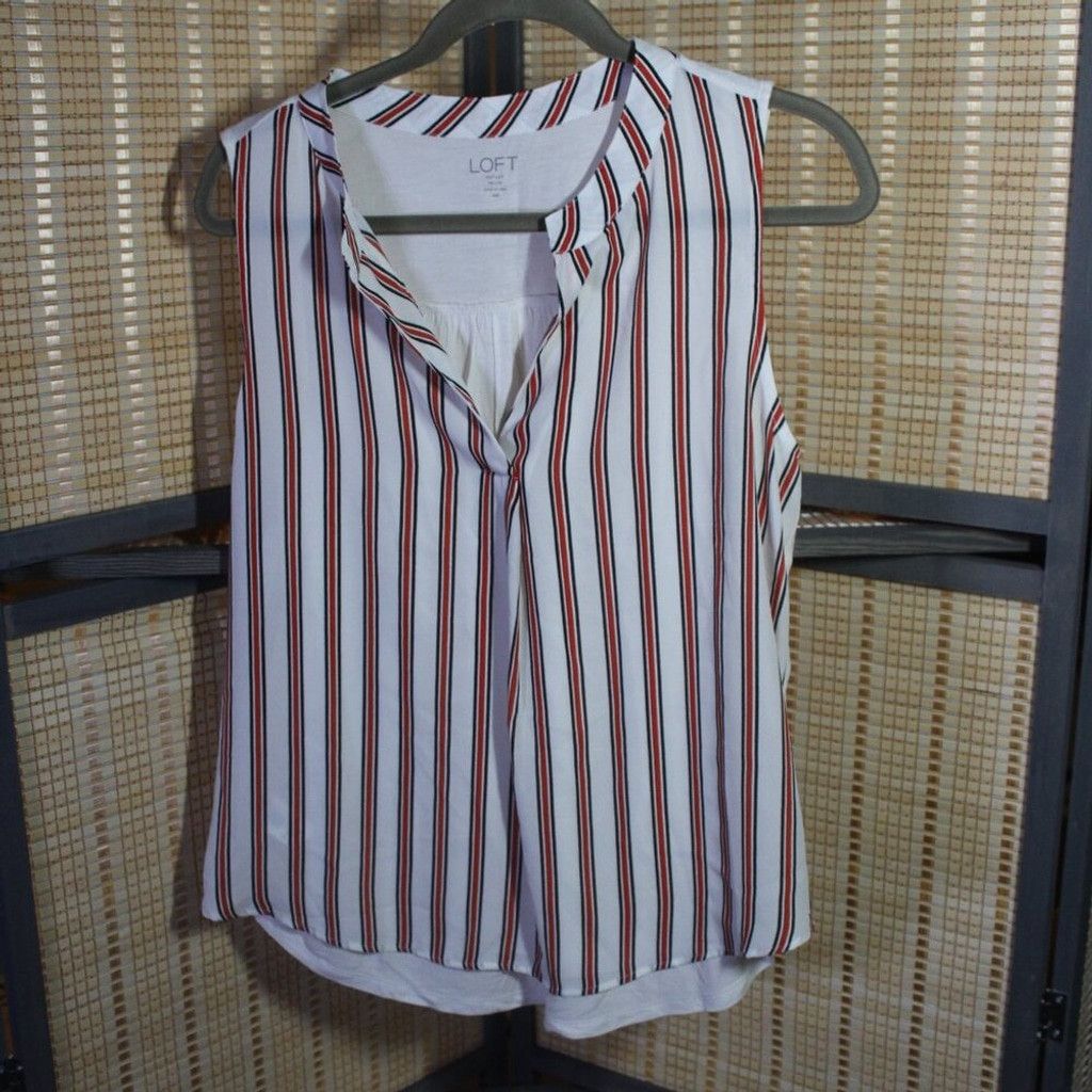 Loft LOFT Outlet White Sleeves Top with Red and Navy Stripes Size M / US 6-8 / IT 42-44 - 1 Thumbnail