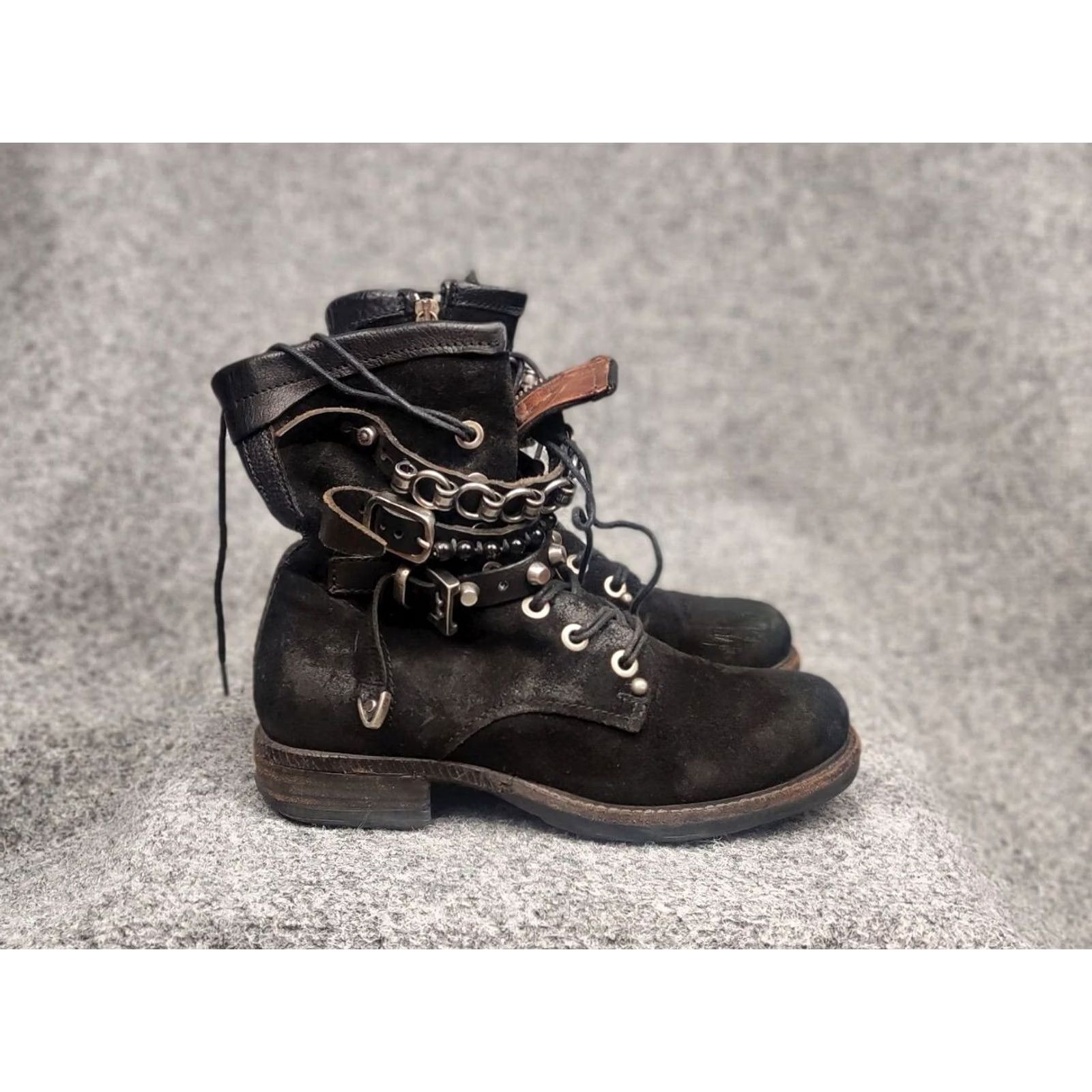 A.S.98 A.S.98 Vintage Black Suede Combat Boots Mid Calf Leather Outsole Zip 36 Womens Grunge Vintage Boots Size US 6 / IT 36 - 5 Thumbnail
