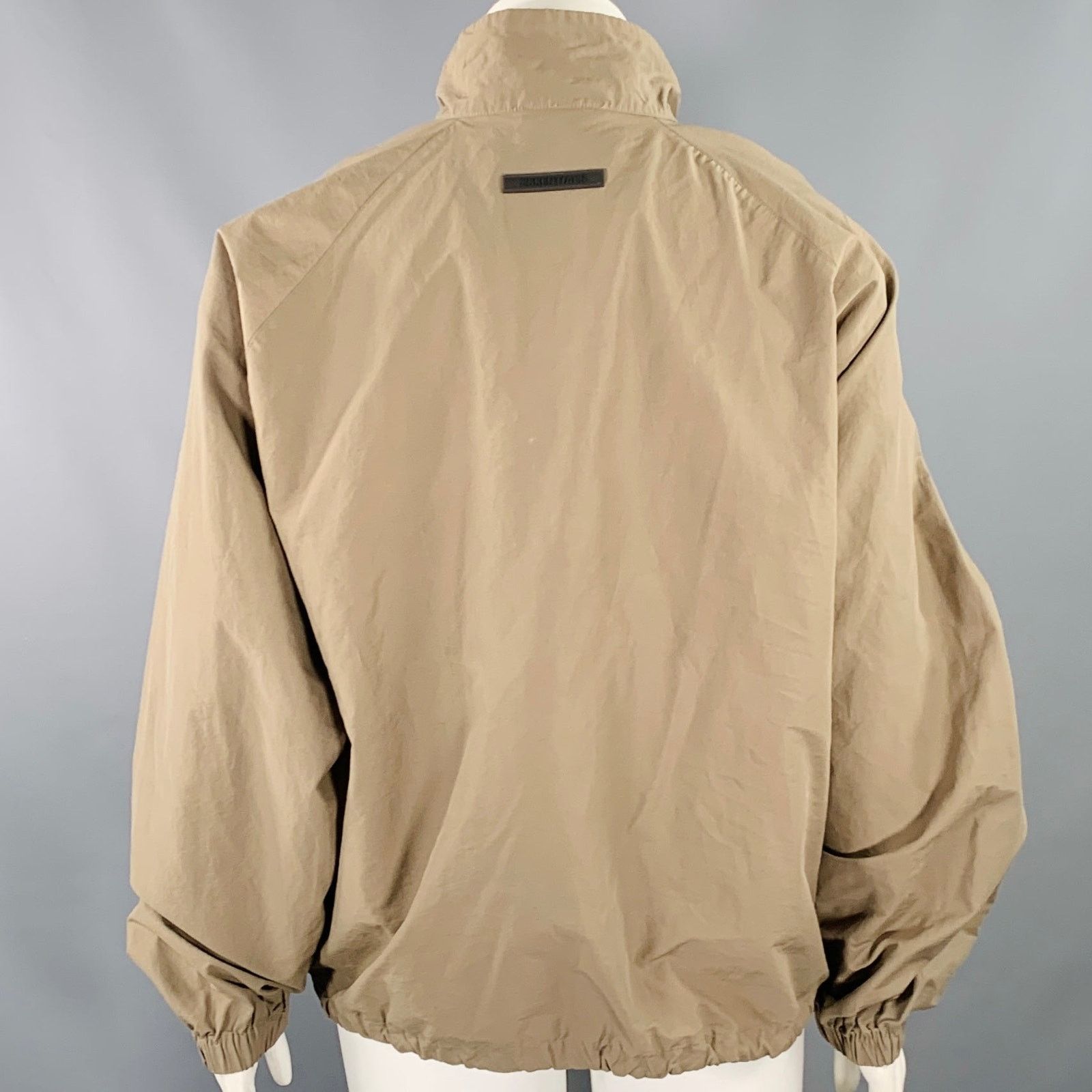 Essentials ESSENTIALS Size L Tan Cotton Nylon Logo Half Zip Jacket Size L / US 10 / IT 46 - 4 Thumbnail