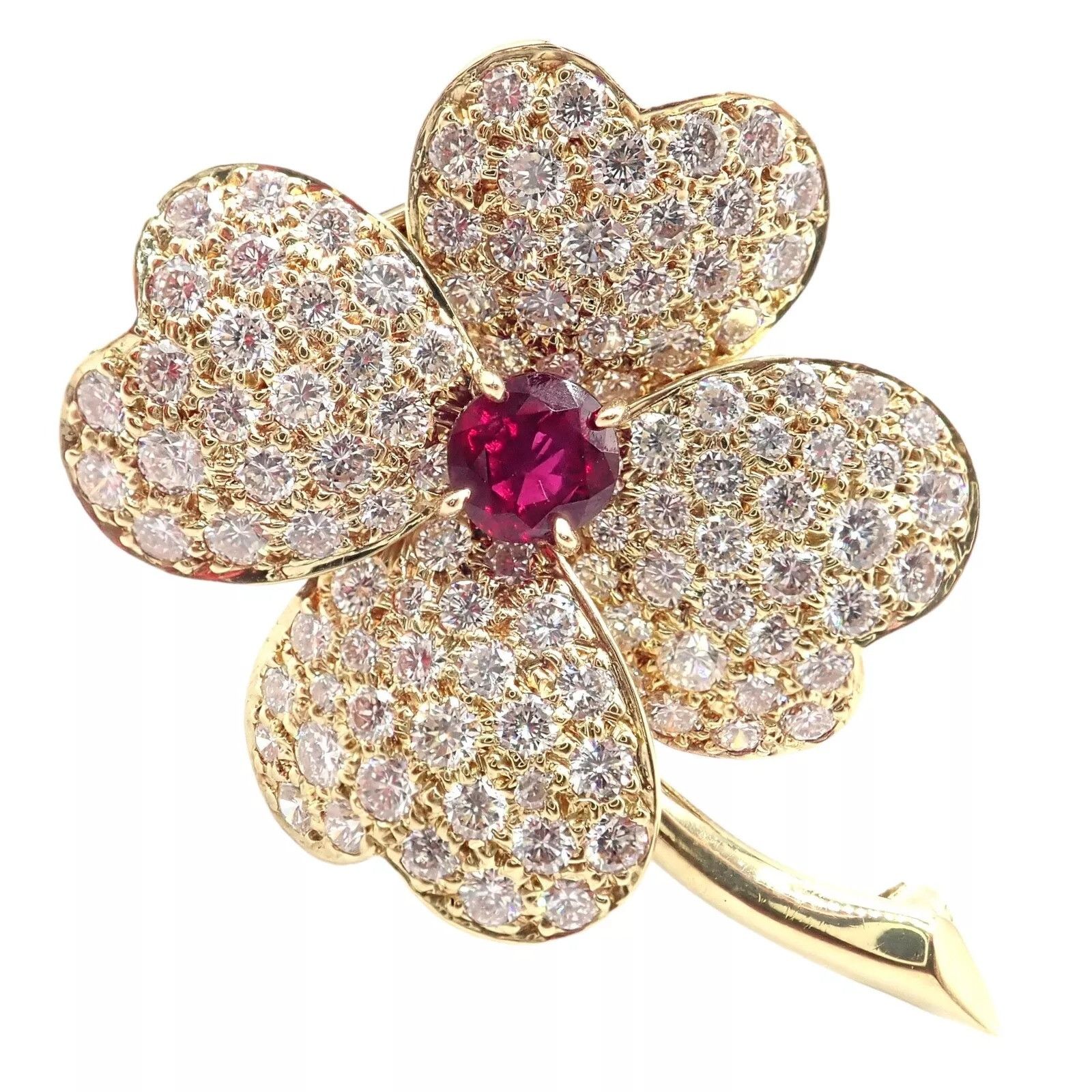 Van Cleef & Arpels 18k Yellow Gold Diamond Ruby Brooch Pendant Size ONE SIZE - 1 Thumbnail