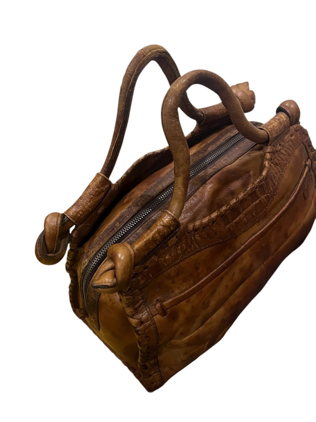 Japanese Brand vintage ibiza handle bag brown cream leather applique design Size ONE SIZE - 6 Thumbnail
