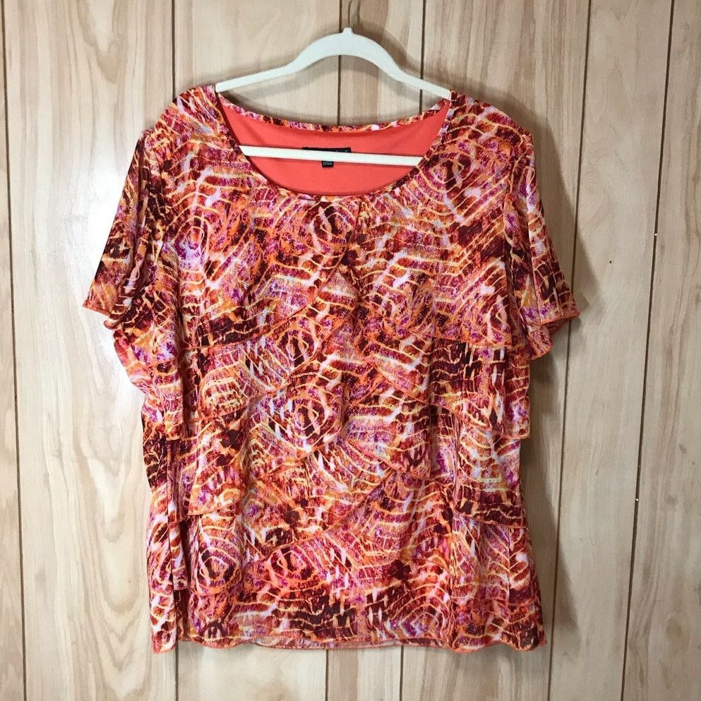 Other Sara Michelle Ruffled Round Neck Short Sleeve Blouse 2X Size XXL / US 16-18 / IT 52-54 - 1 Thumbnail