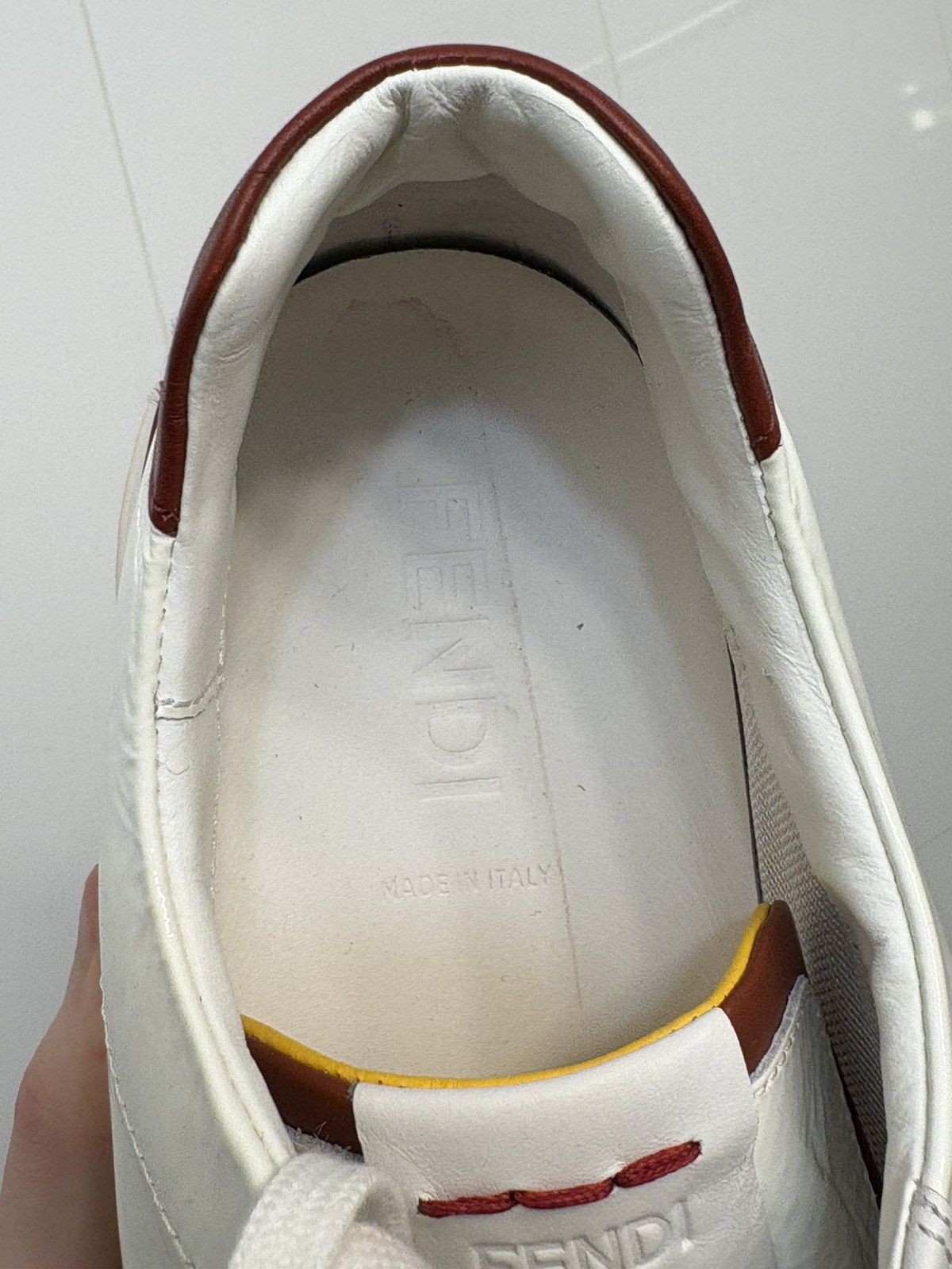 Fendi Fendi White/ Maroon Leather Sneakers Size US 10 / EU 43 - 8 Thumbnail