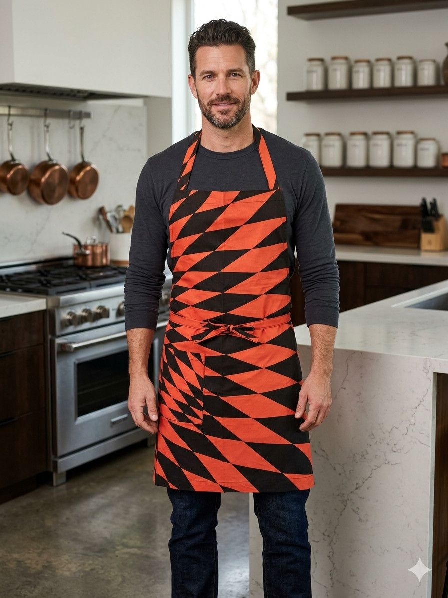 Handmade Apron Unisex M/L Black Red Diamond Pocket Extra Long Ties Size ONE SIZE - 7 Thumbnail