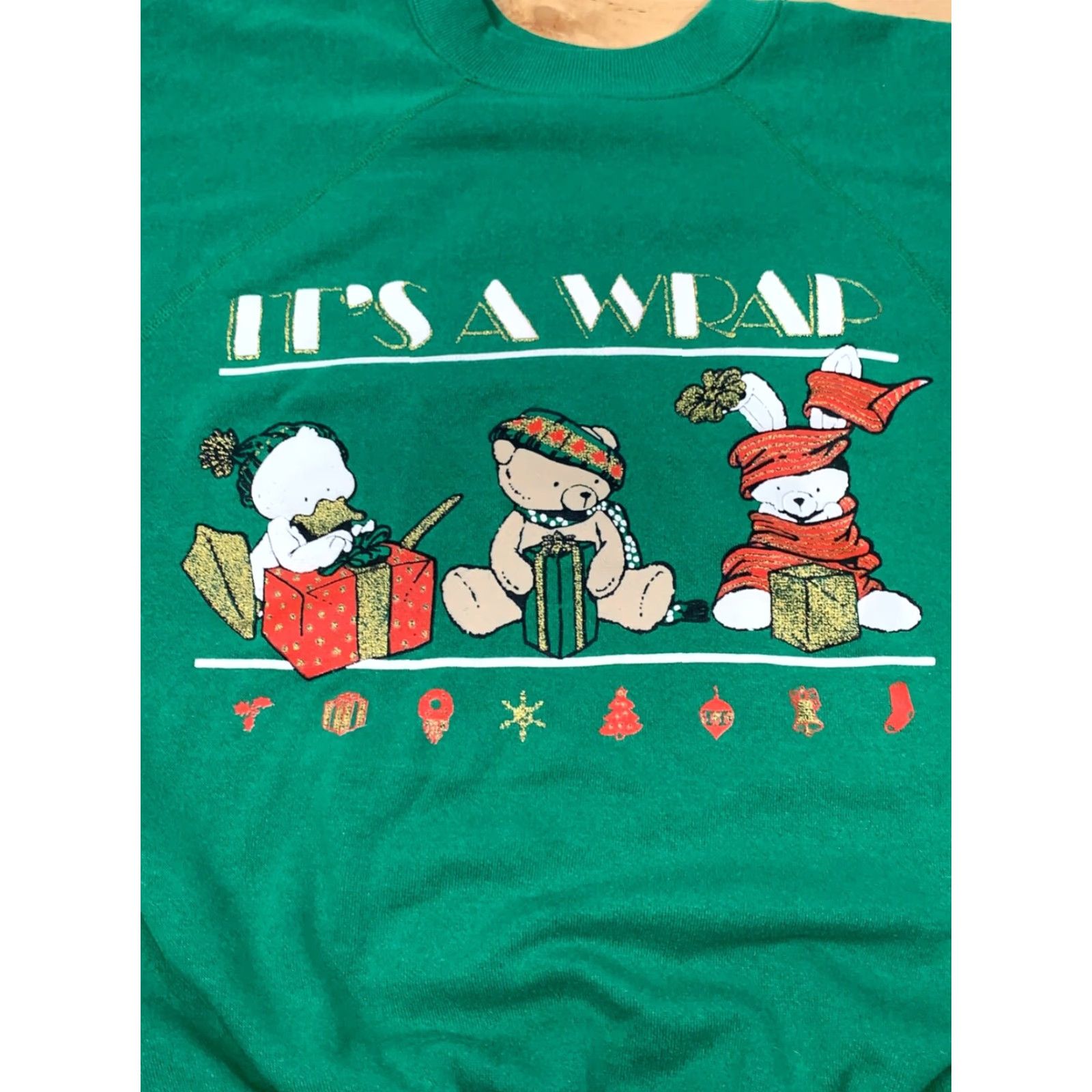 Vintage VINTAGE Ultra Sweats 80s Christmas Sweatshirt Green L It's A Wrap USA #4928 Size US L / EU 52-54 / 3 - 2 Thumbnail