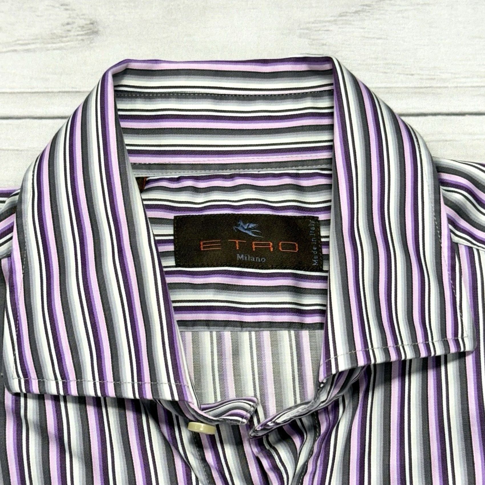 Etro ETRO Dress Shirt Mens 39 Purple Striped Italy Long Sleeve Button Down Shirt Size 40R - 3 Thumbnail