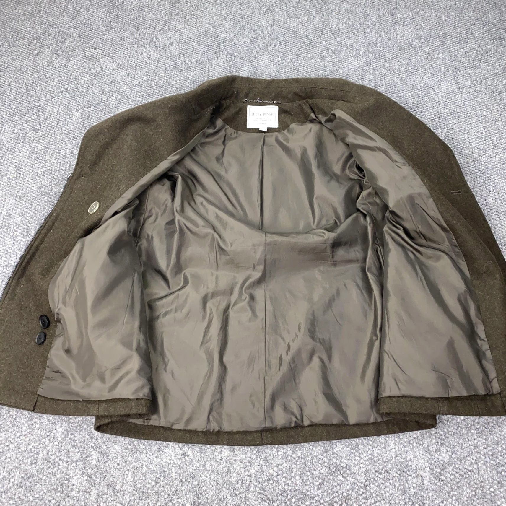 Lucky Brand Lucky Brand Coat Womens Large Brown Wool Blend Pea Coat Military Style Button Zip Lined Pockets Collared Mid-Length Fall Winter Vintage: No Size L / US 10 / IT 46 - 3 Thumbnail