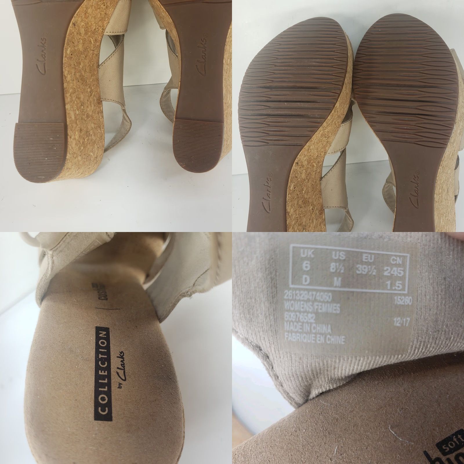 Clarks Clarks Annadel Eirwyn Cork Wedge Platform Sandal Beige Women's Size 8.5 Slingback Hook & Loop Cushioned Leather Size US 6 / IT 36 - 9 Thumbnail