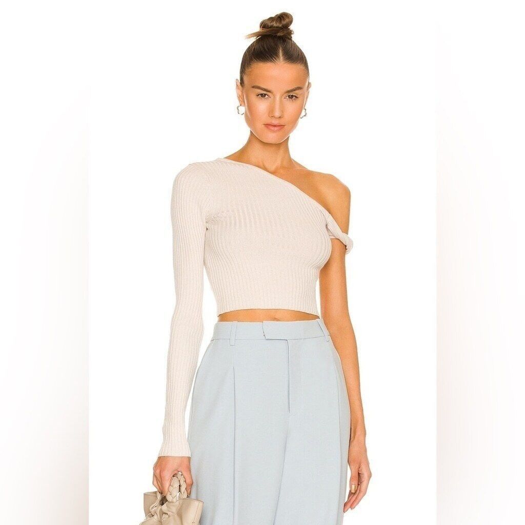 REVOLVE Silk Ivory Twist Sweater | Revolve Shae One Sleeve | Large Size L / US 10 / IT 46 - 15 Thumbnail
