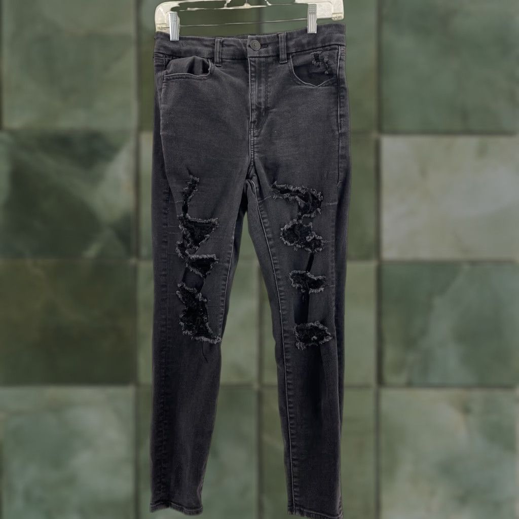 American Eagle Outfitters American Eagle Jeans Womens 8 Short Curvy Hi Rise Jegging Black Denim Distressed Size 30" / US 8 / IT 44 - 1 Thumbnail