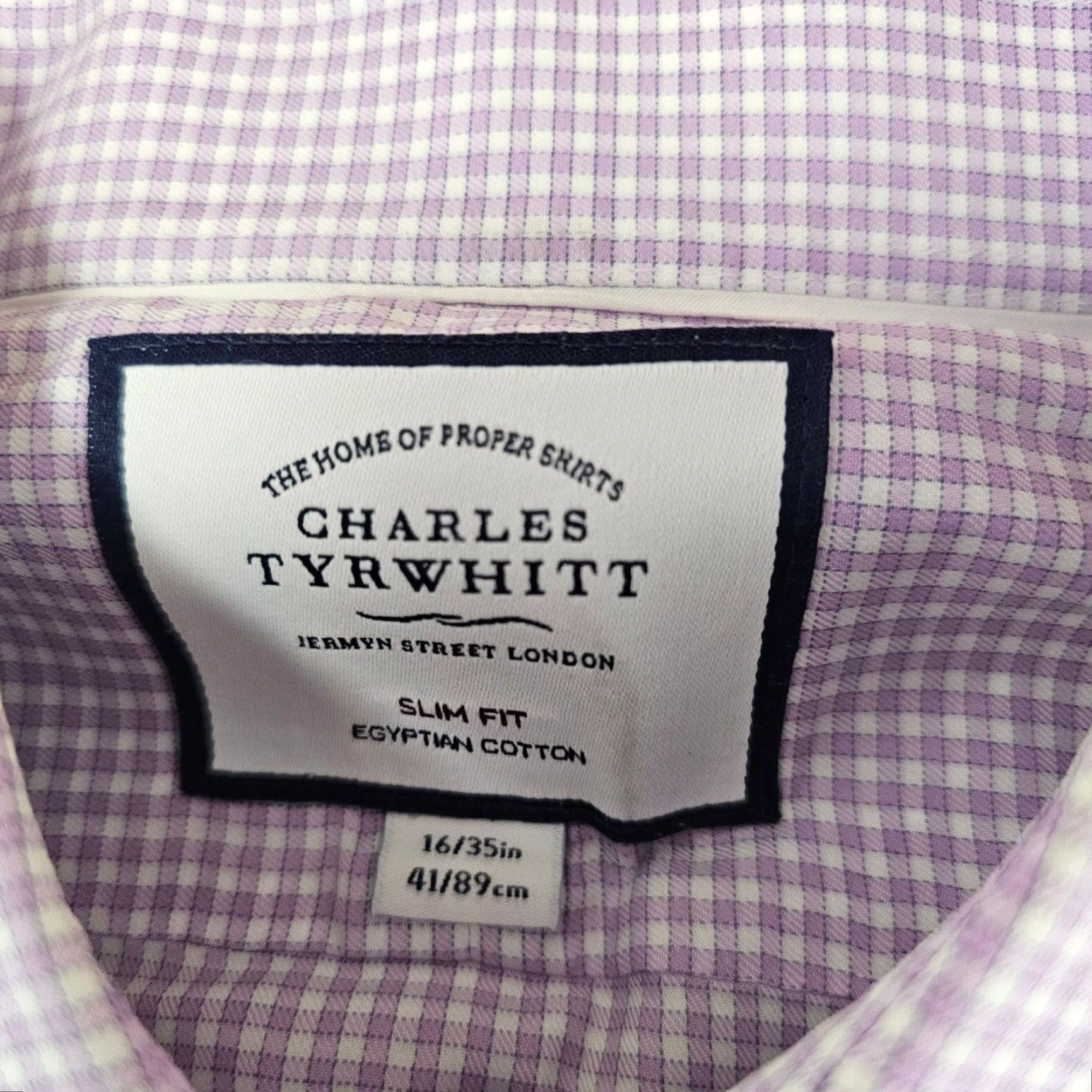 Charles Tyrwhitt Charles Tyrwhitt Dress Shirt Mens Size 16 Slim Purple White Gingham Cotton Size 42R - 4 Thumbnail