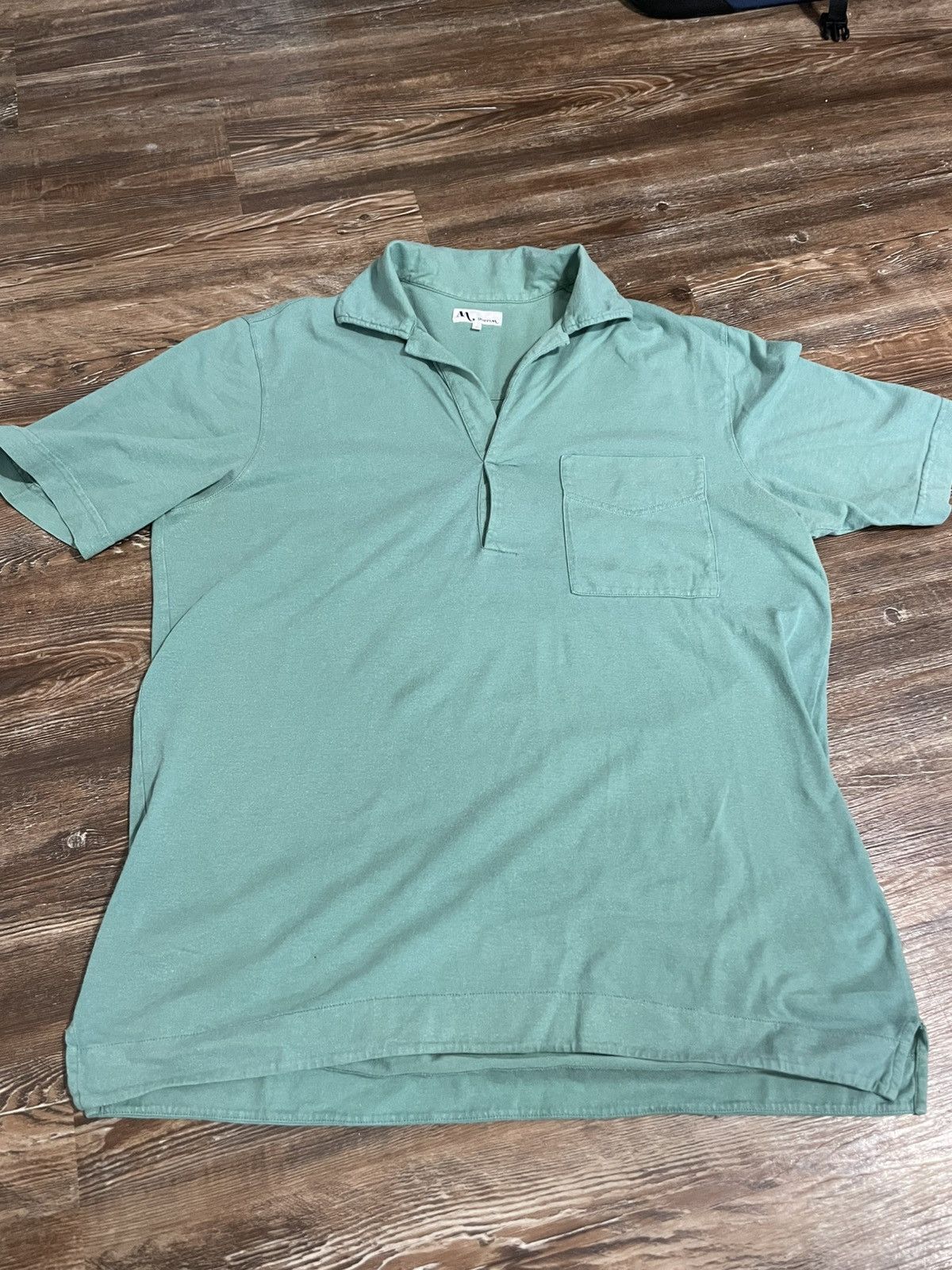 Doppiaa Aadeo Open Collar Polo Shirt Turquoise Garment Dyed Washed Size US M / EU 48-50 / 2 - 1 Thumbnail