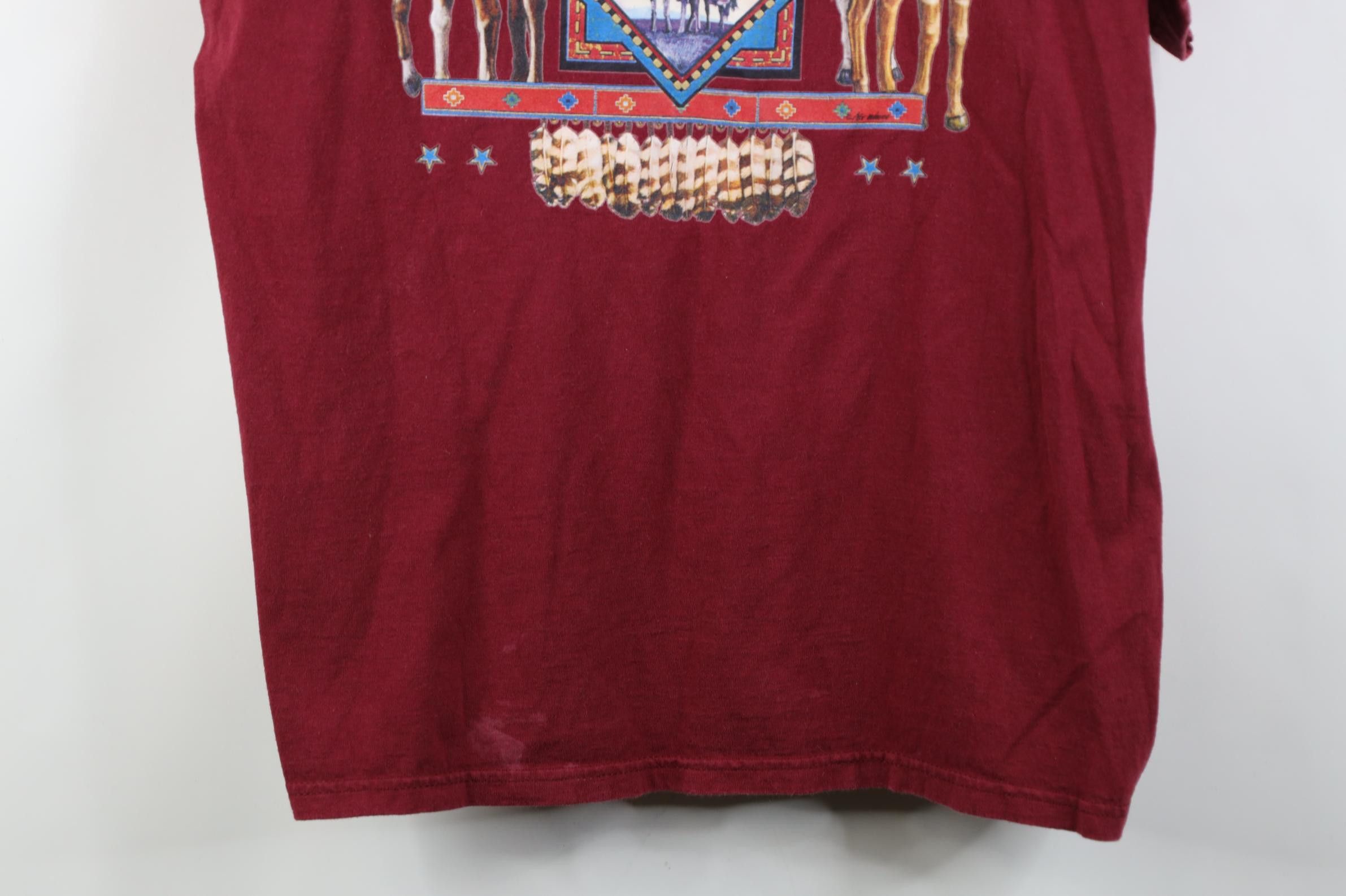 Vintage Vintage 90s Streetwear Native Horse Equestrian T-Shirt Red Size US L / EU 52-54 / 3 - 3 Thumbnail